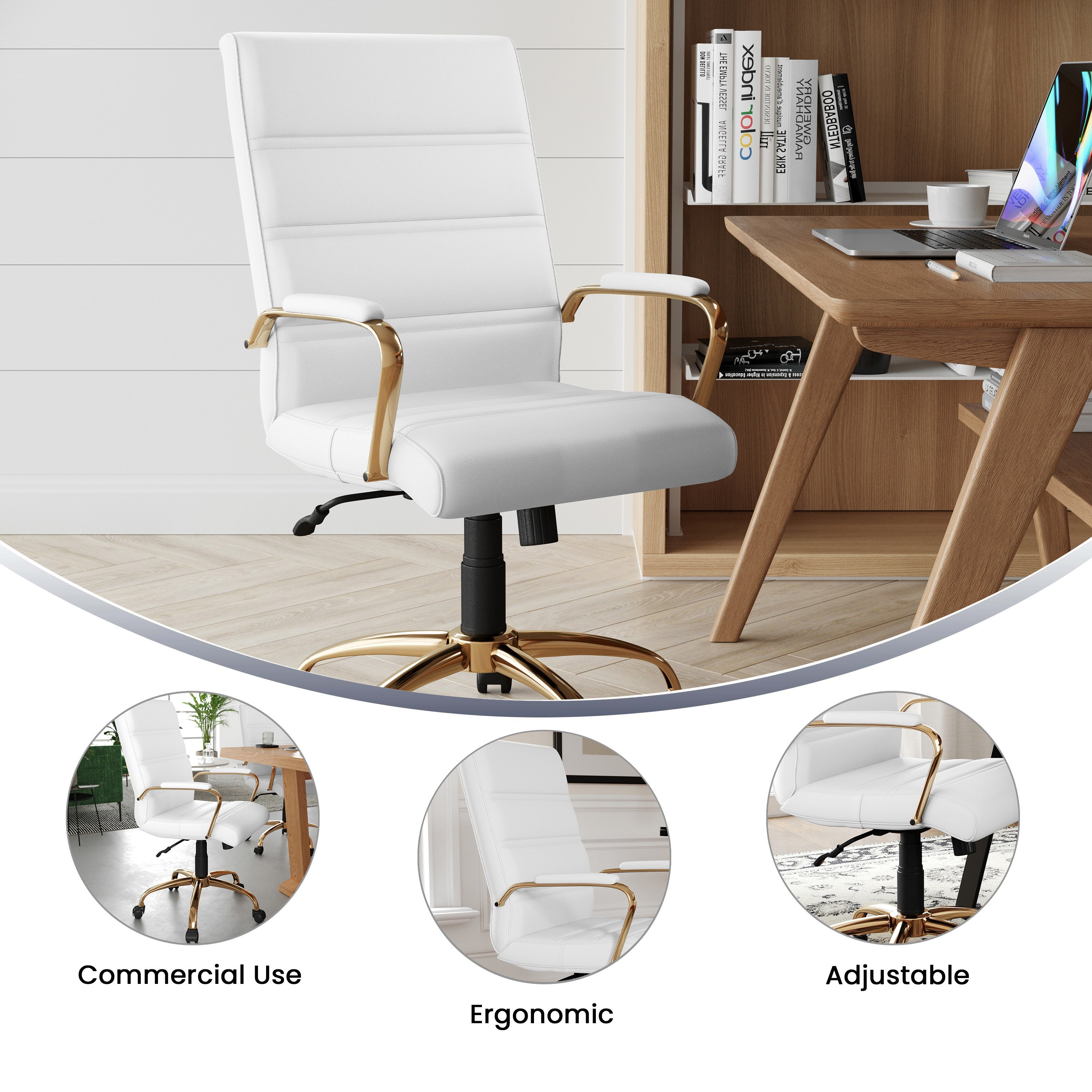 Mid-Back Executive Swivel Office Chair with Metal Frame and Arms
