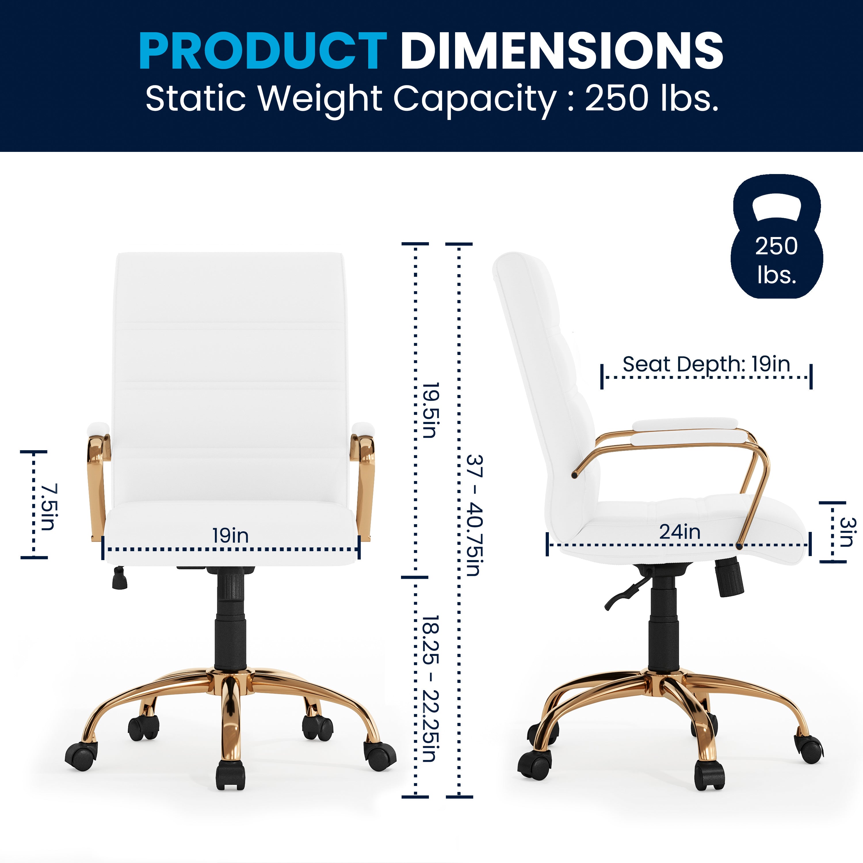 Mid-Back Executive Swivel Office Chair with Metal Frame and Arms