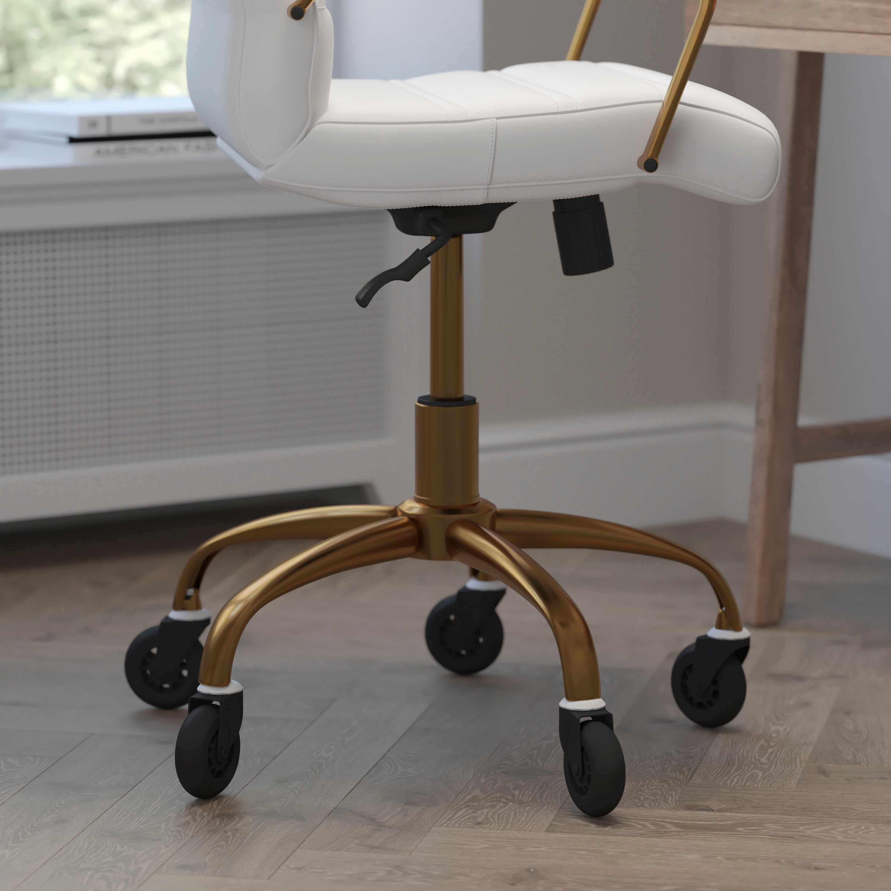 Camilia Mid-Back Executive Swivel Office Chair with Arms, and Transparent Roller Wheels