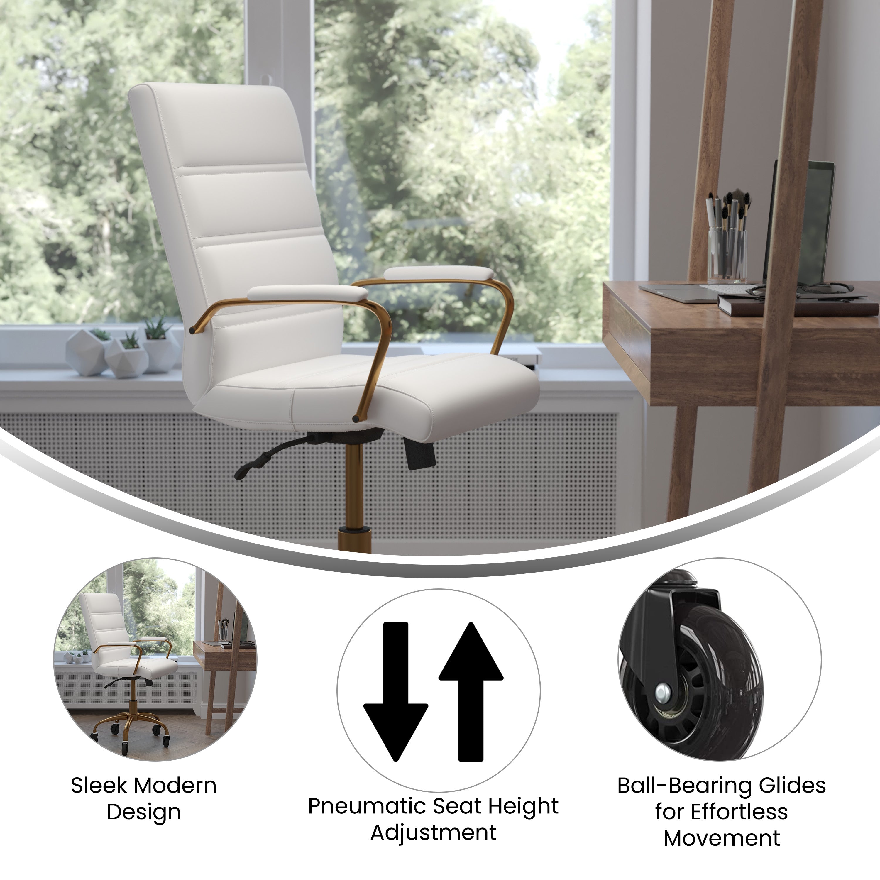 Camilia Mid-Back Executive Swivel Office Chair with Arms, and Transparent Roller Wheels