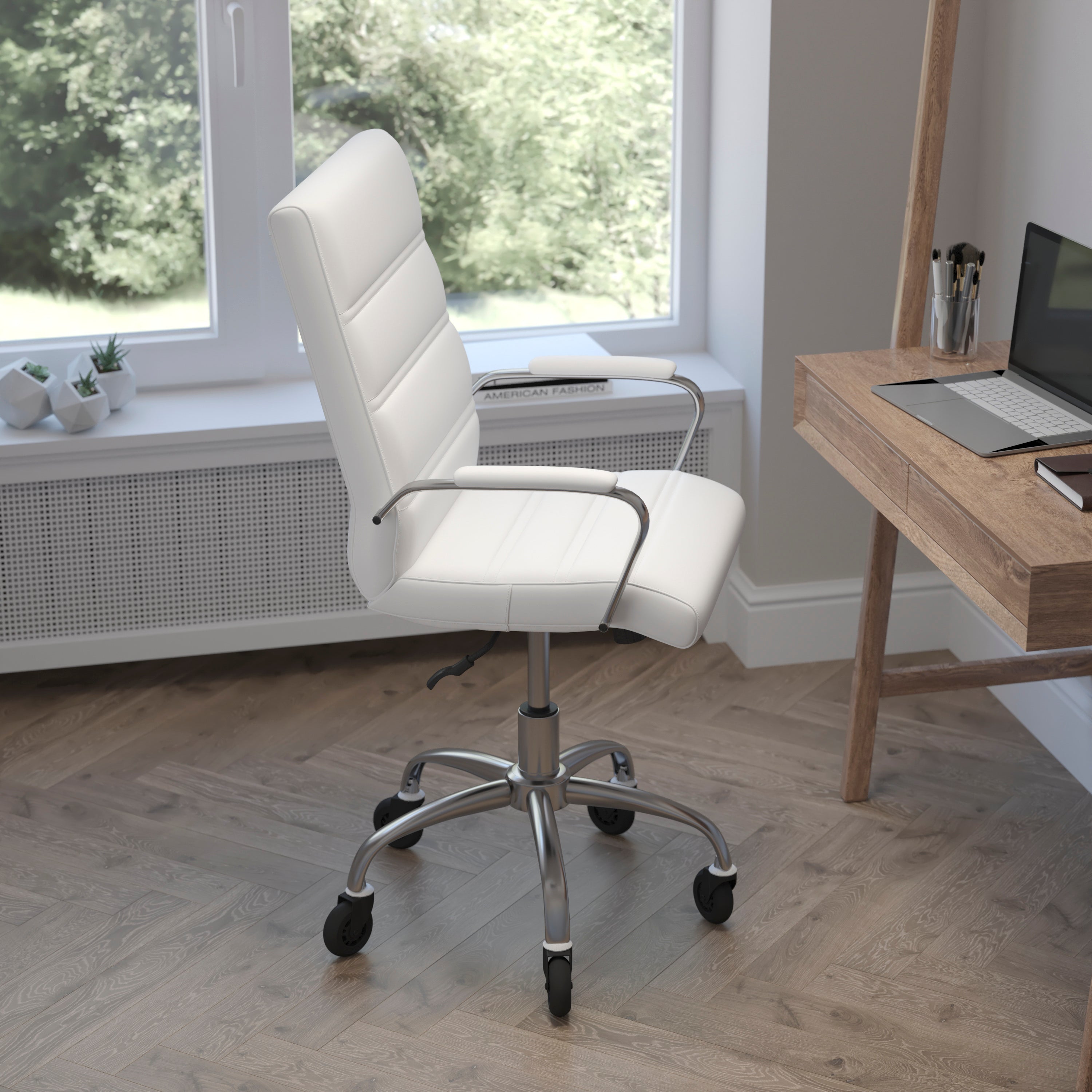 Camilia Mid-Back Executive Swivel Office Chair with Arms, and Transparent Roller Wheels
