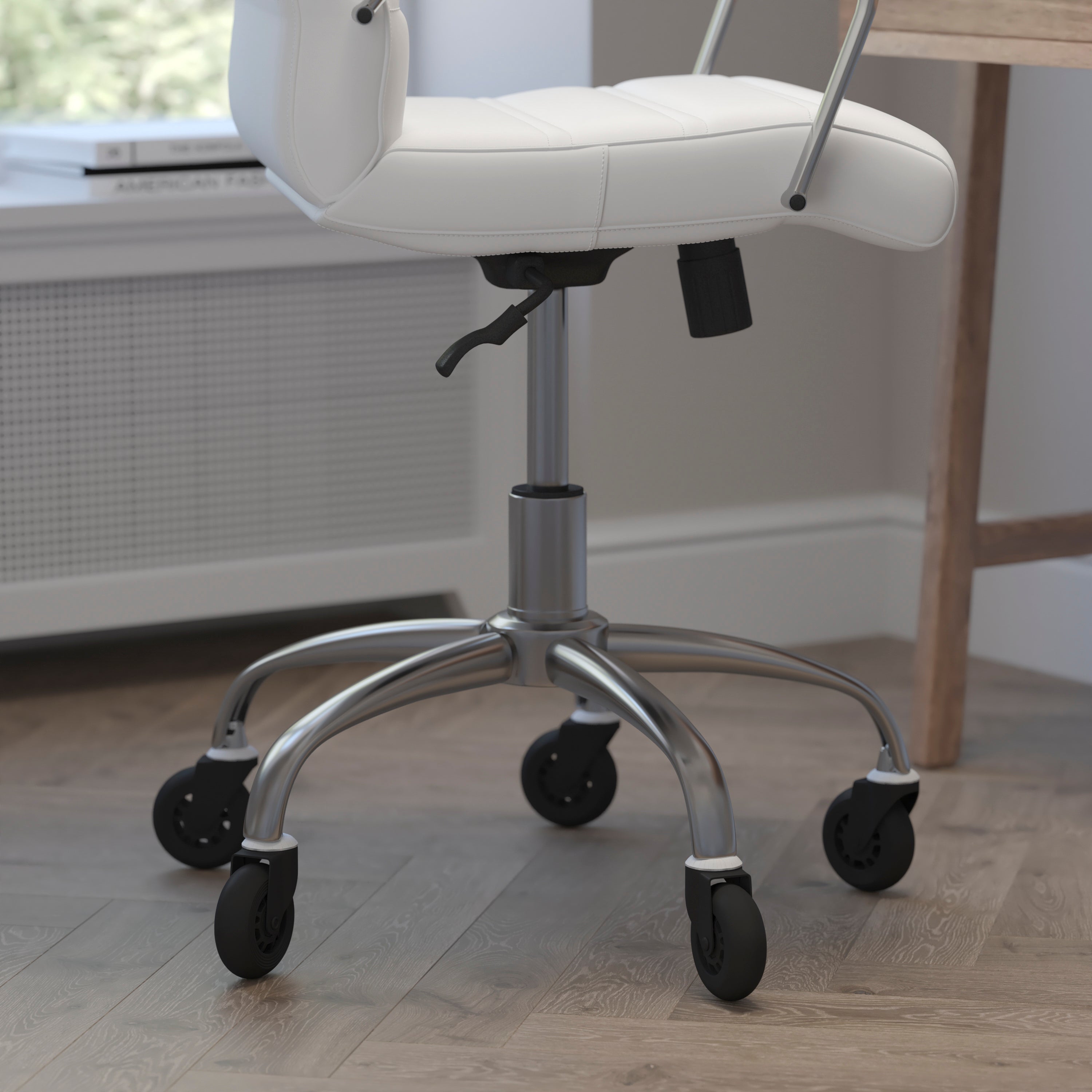 Camilia Mid-Back Executive Swivel Office Chair with Arms, and Transparent Roller Wheels