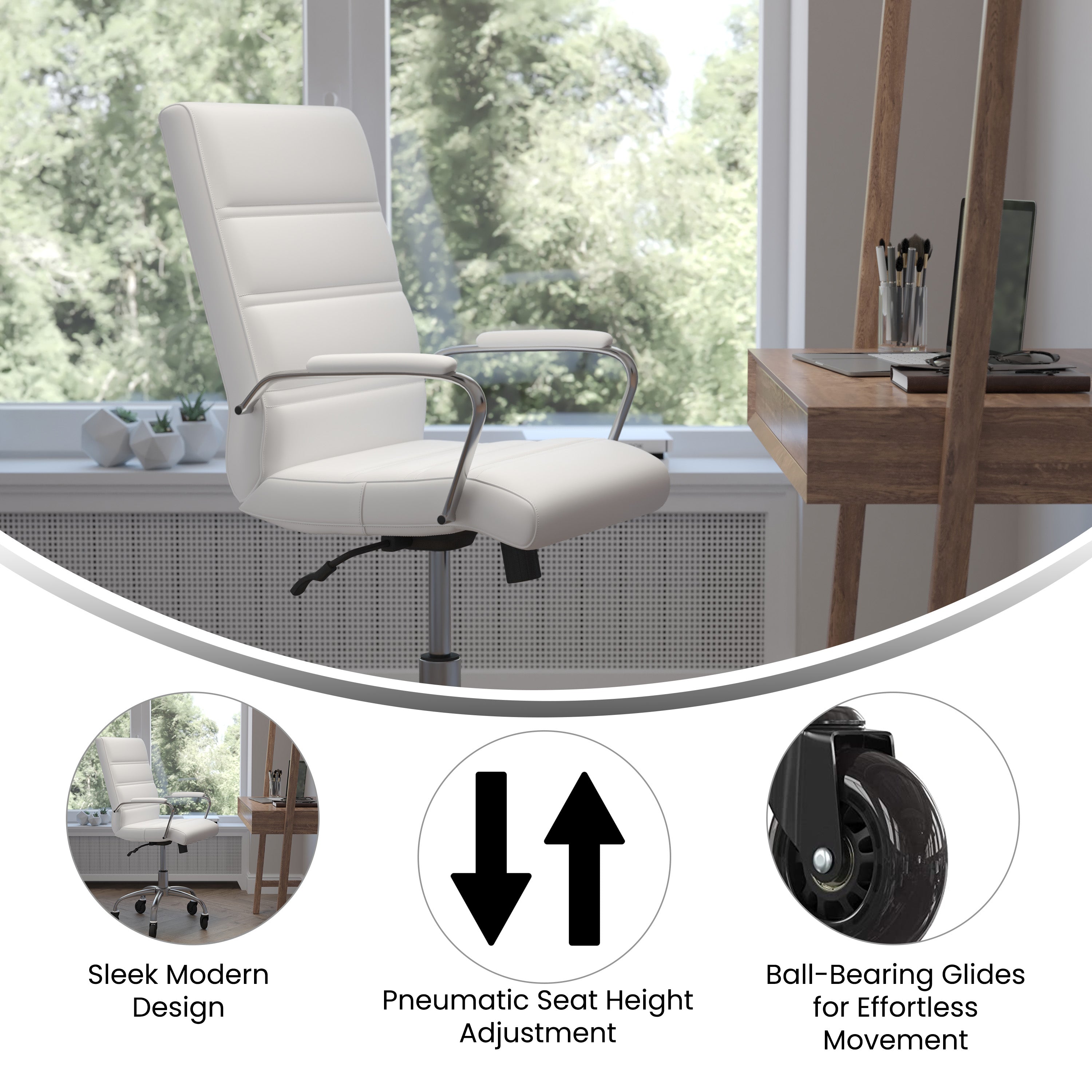 Camilia Mid-Back Executive Swivel Office Chair with Arms, and Transparent Roller Wheels