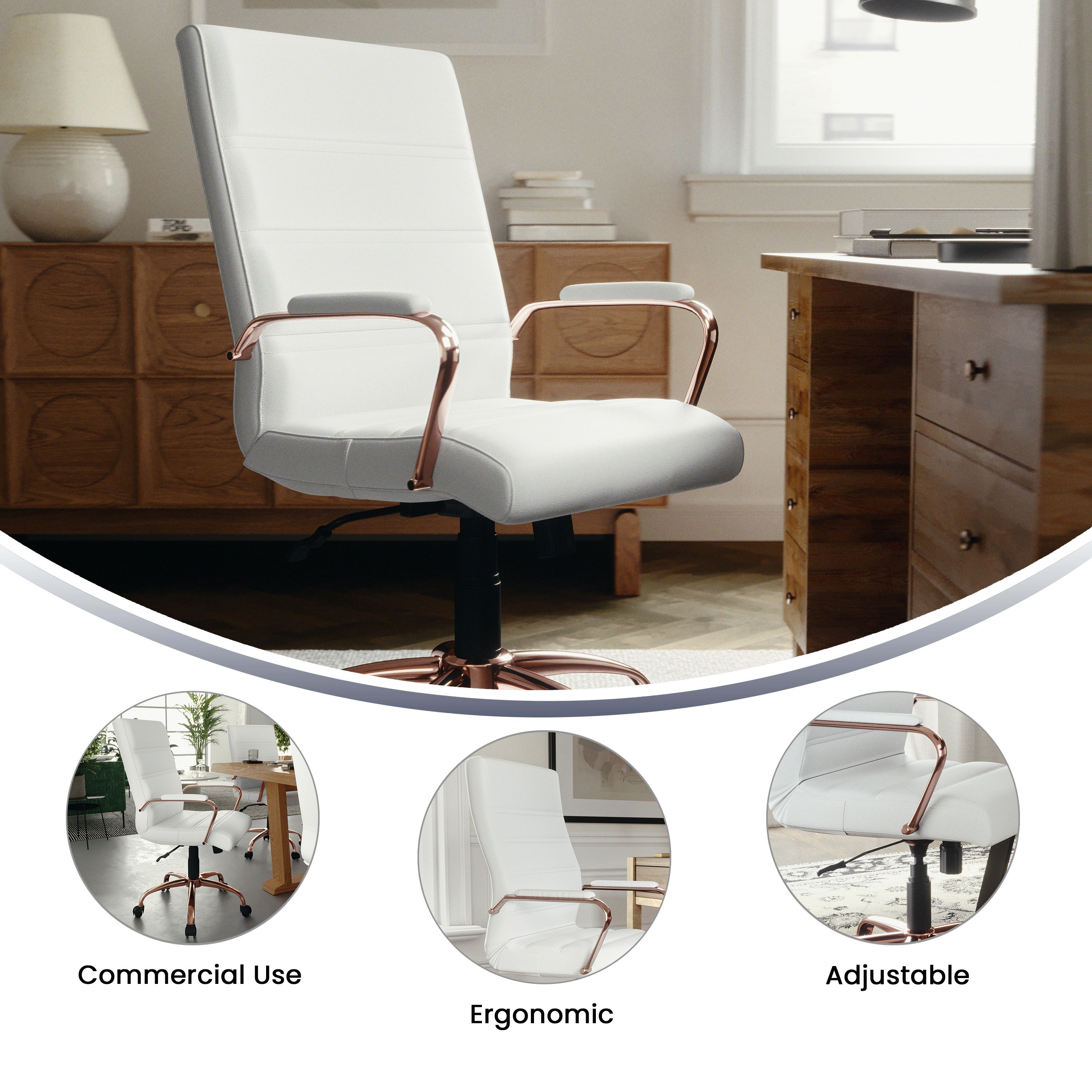Mid-Back Executive Swivel Office Chair with Metal Frame and Arms