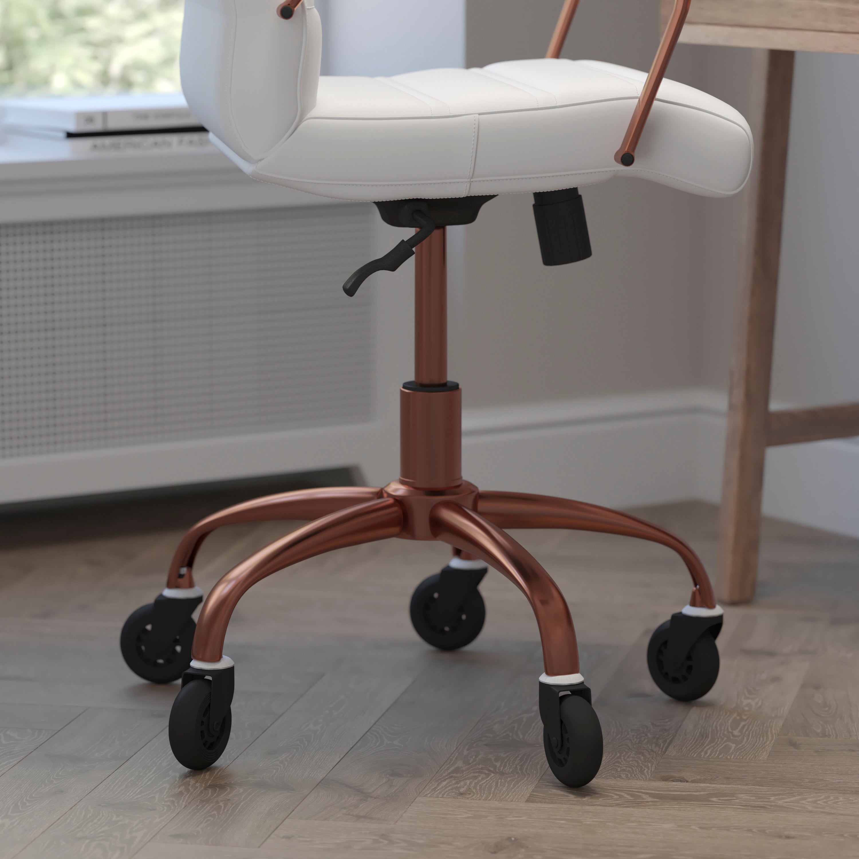 Camilia Mid-Back Executive Swivel Office Chair with Arms, and Transparent Roller Wheels
