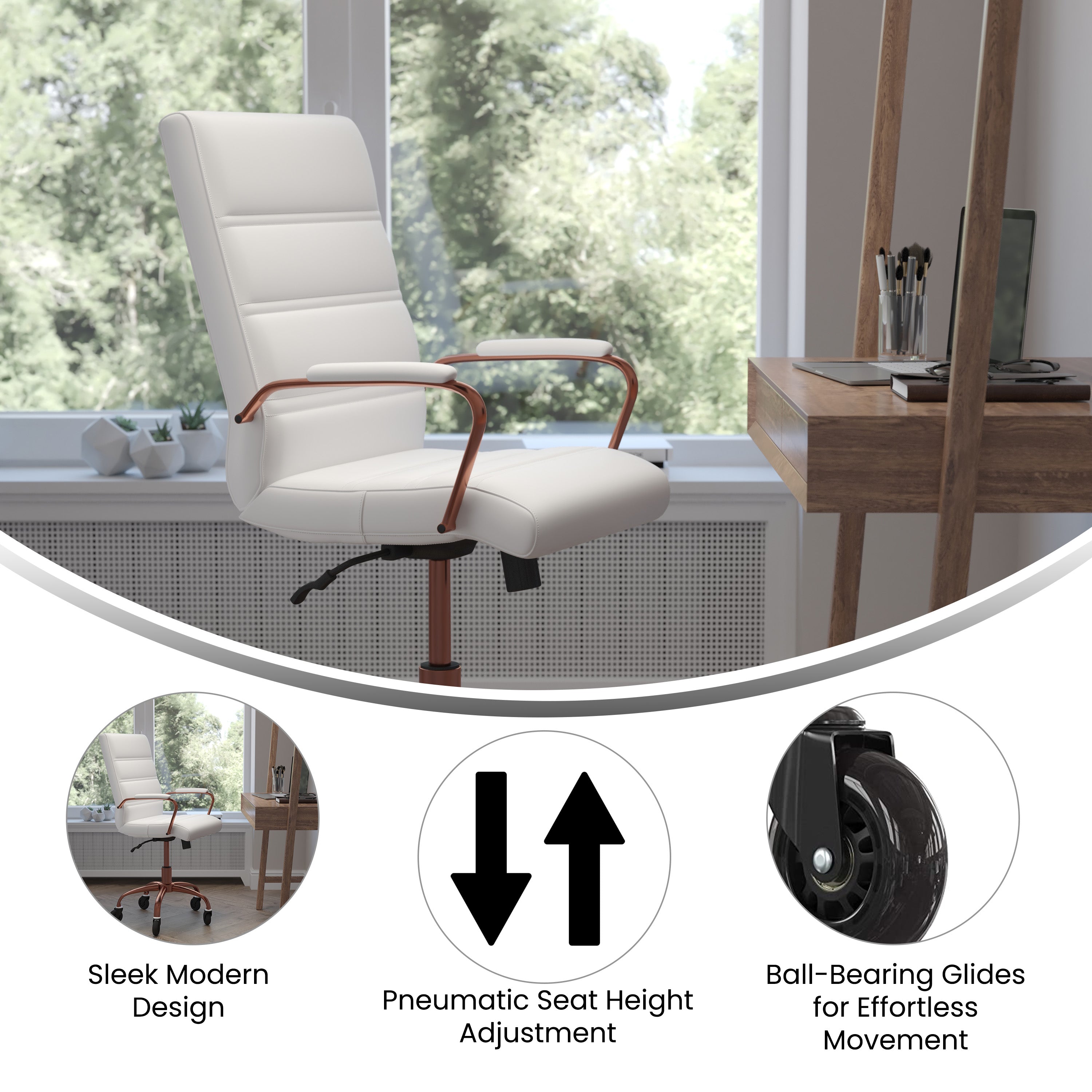 Camilia Mid-Back Executive Swivel Office Chair with Arms, and Transparent Roller Wheels