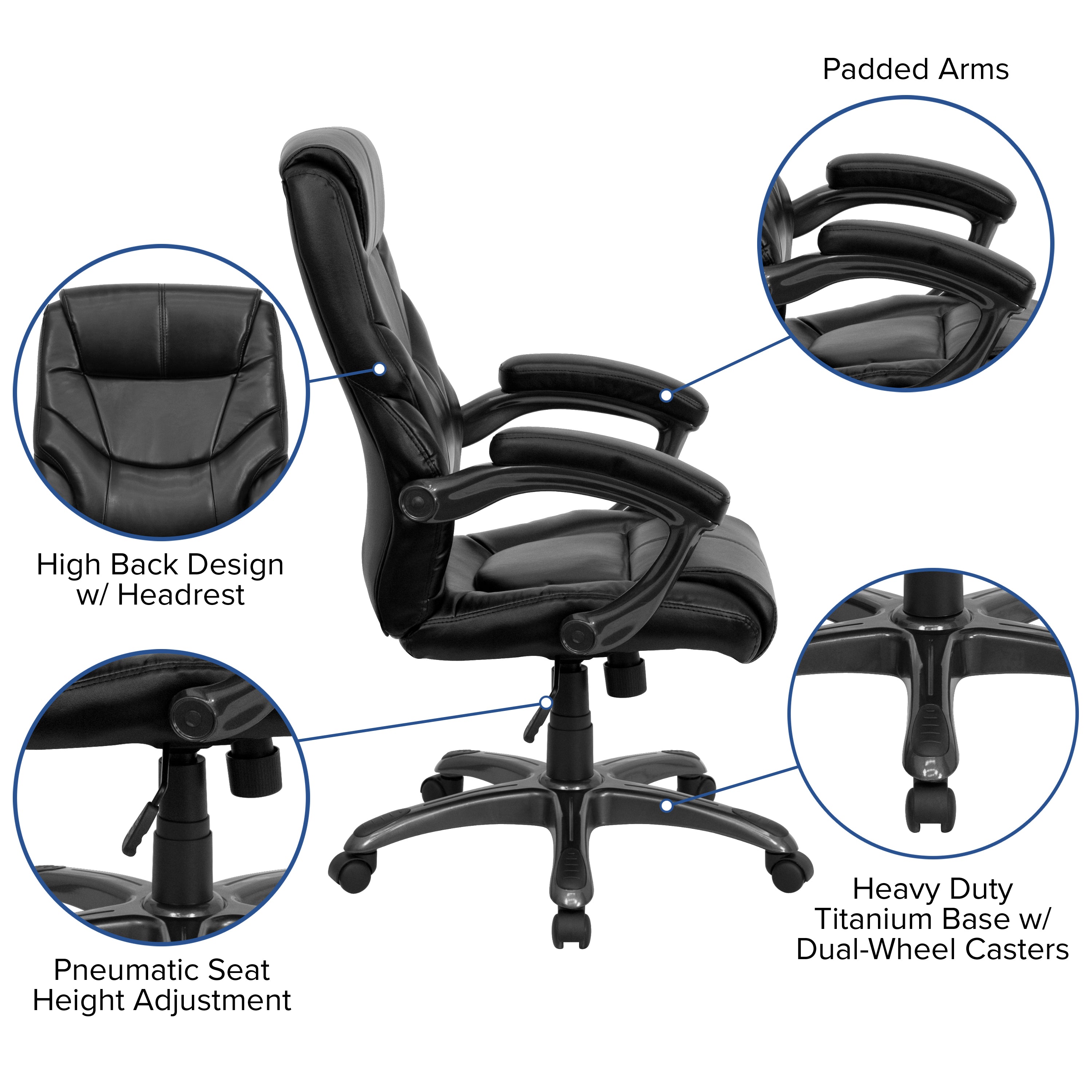 High Back LeatherSoft Executive Swivel Ergonomic Office Chair with Arms