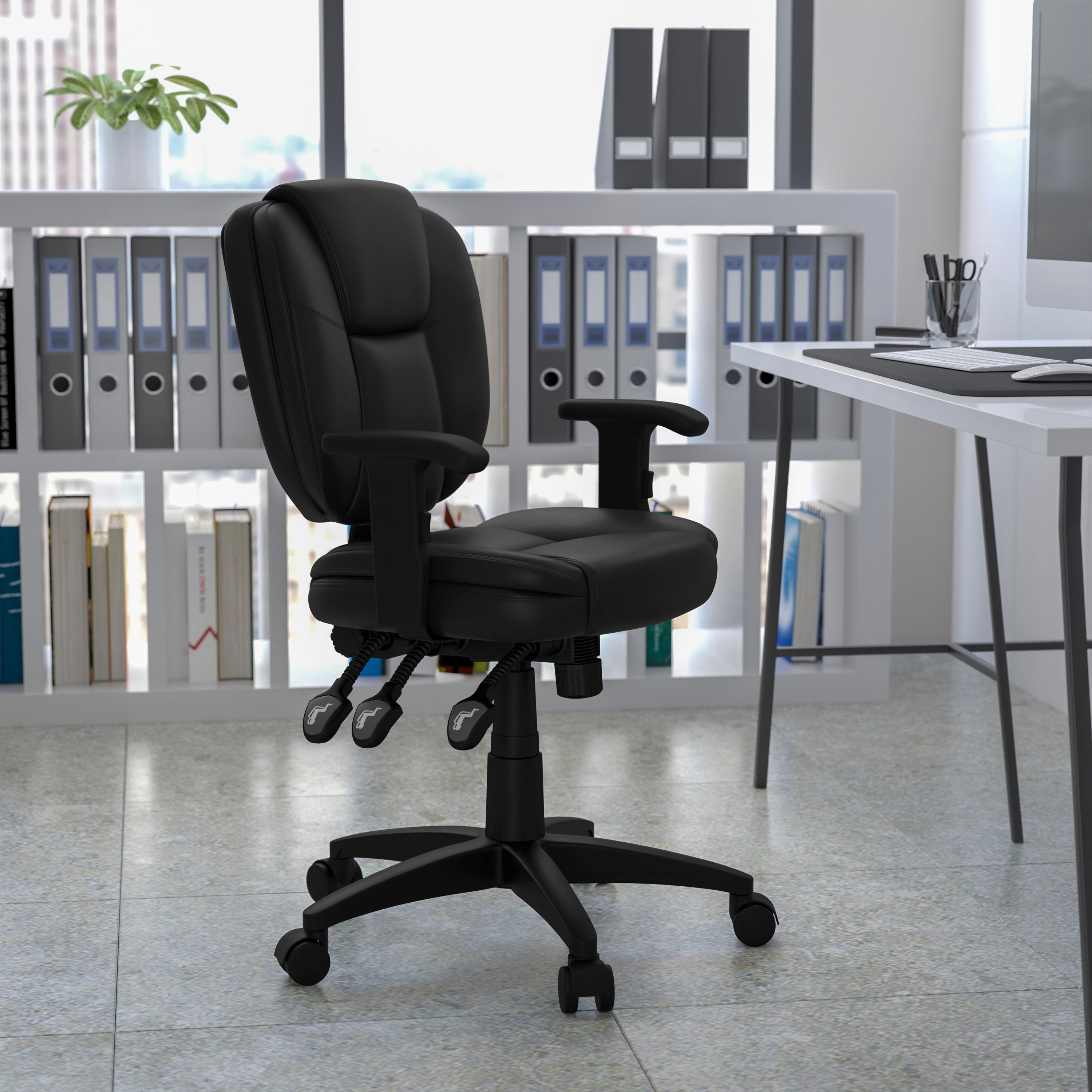 Mid-Back Multifunction Swivel Ergonomic Task Office Chair with Pillow Top Cushioning and Adjustable Arms