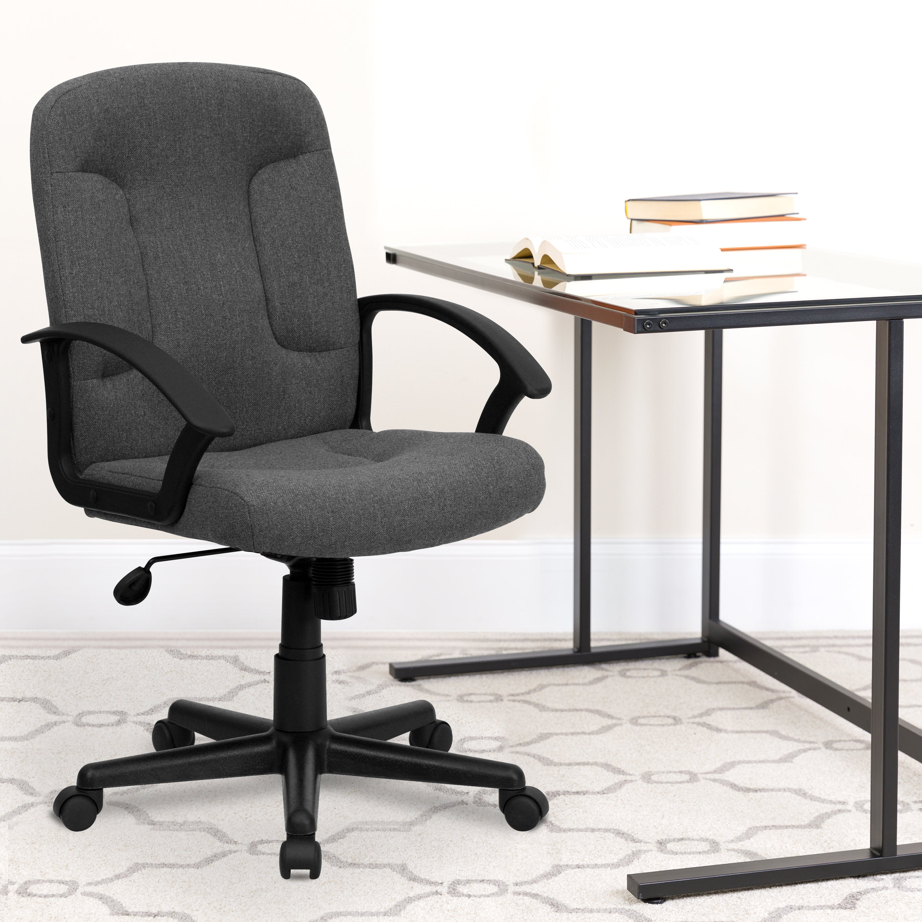 Mid-Back Fabric Executive Swivel Office Chair with Nylon Arms