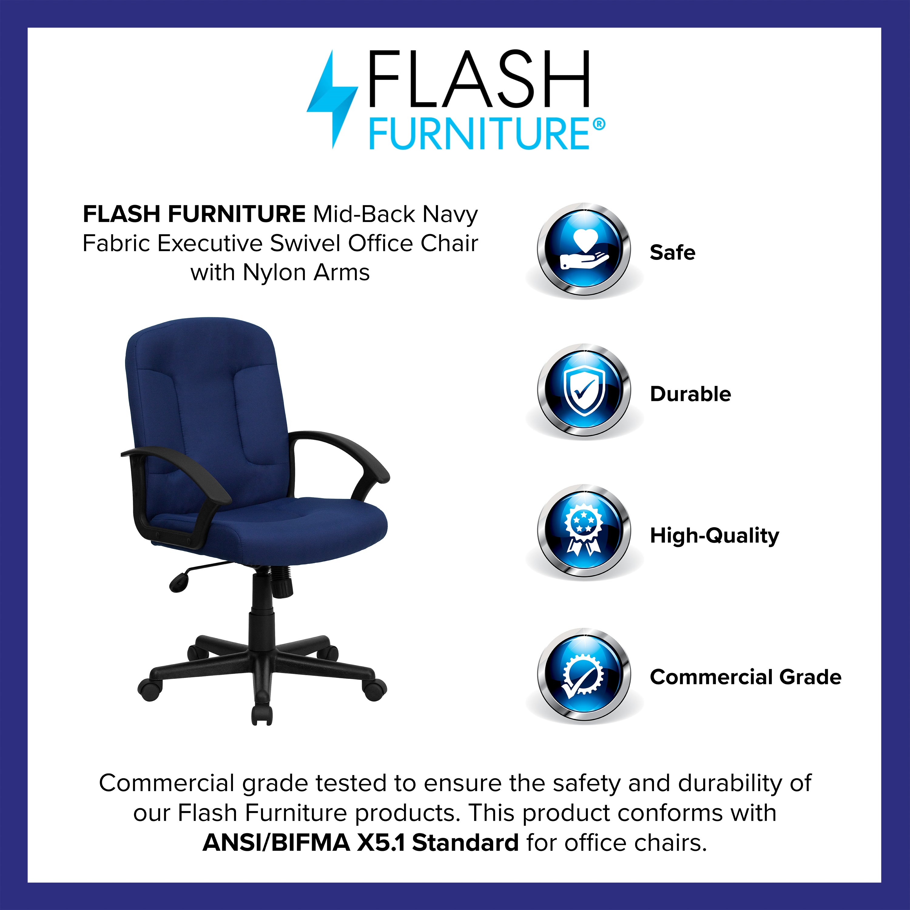 Mid-Back Fabric Executive Swivel Office Chair with Nylon Arms