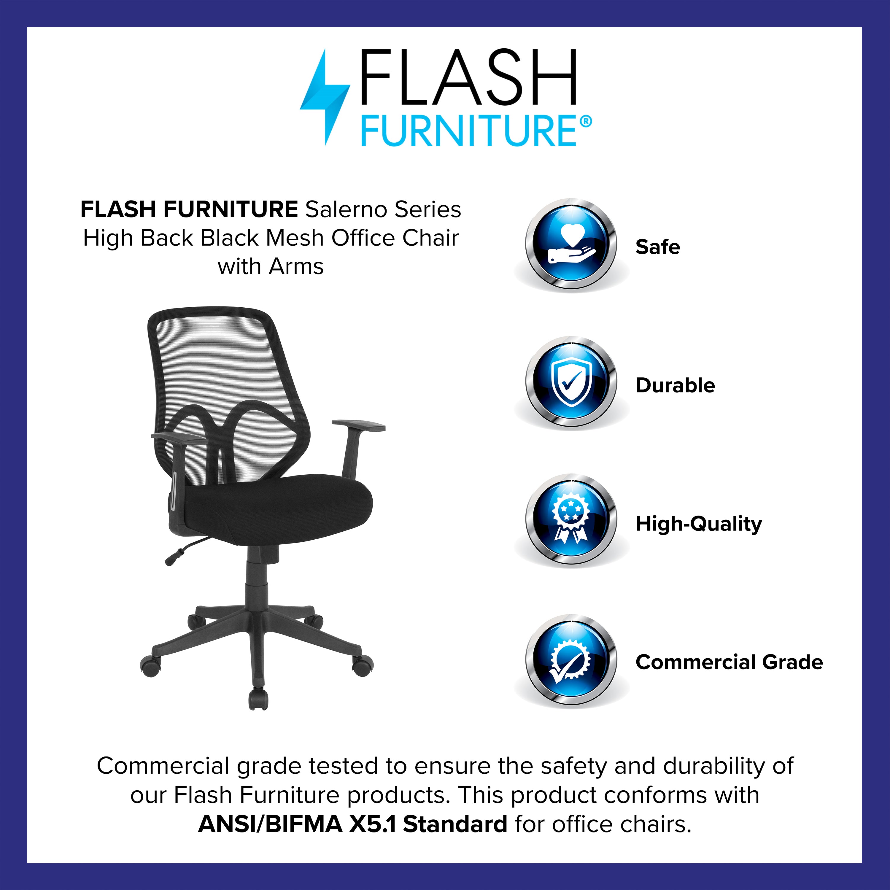 Salerno Series High Back Mesh Office Chair with Arms