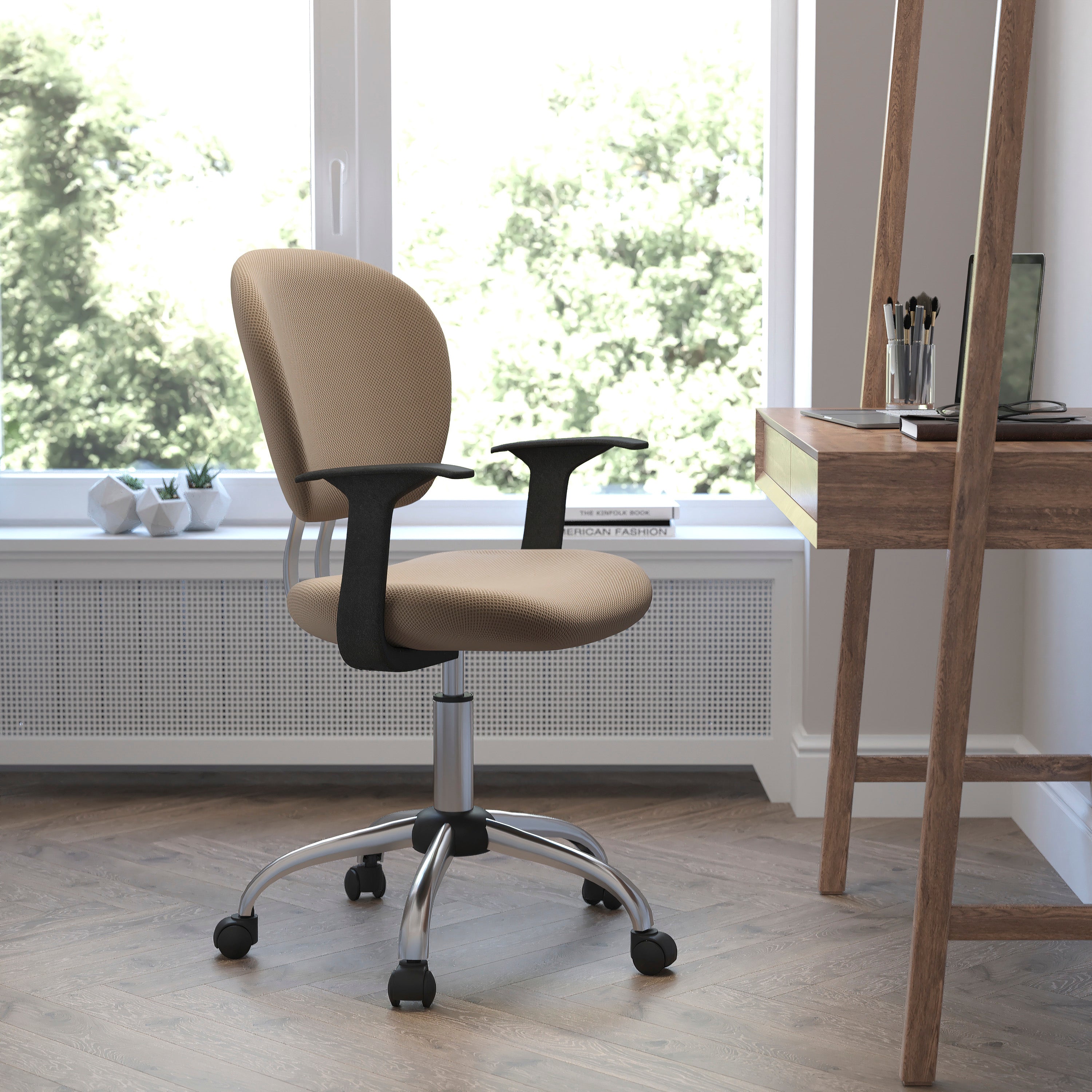 Mid-Back Mesh Padded Swivel Task Office Chair with Chrome Base and Arms