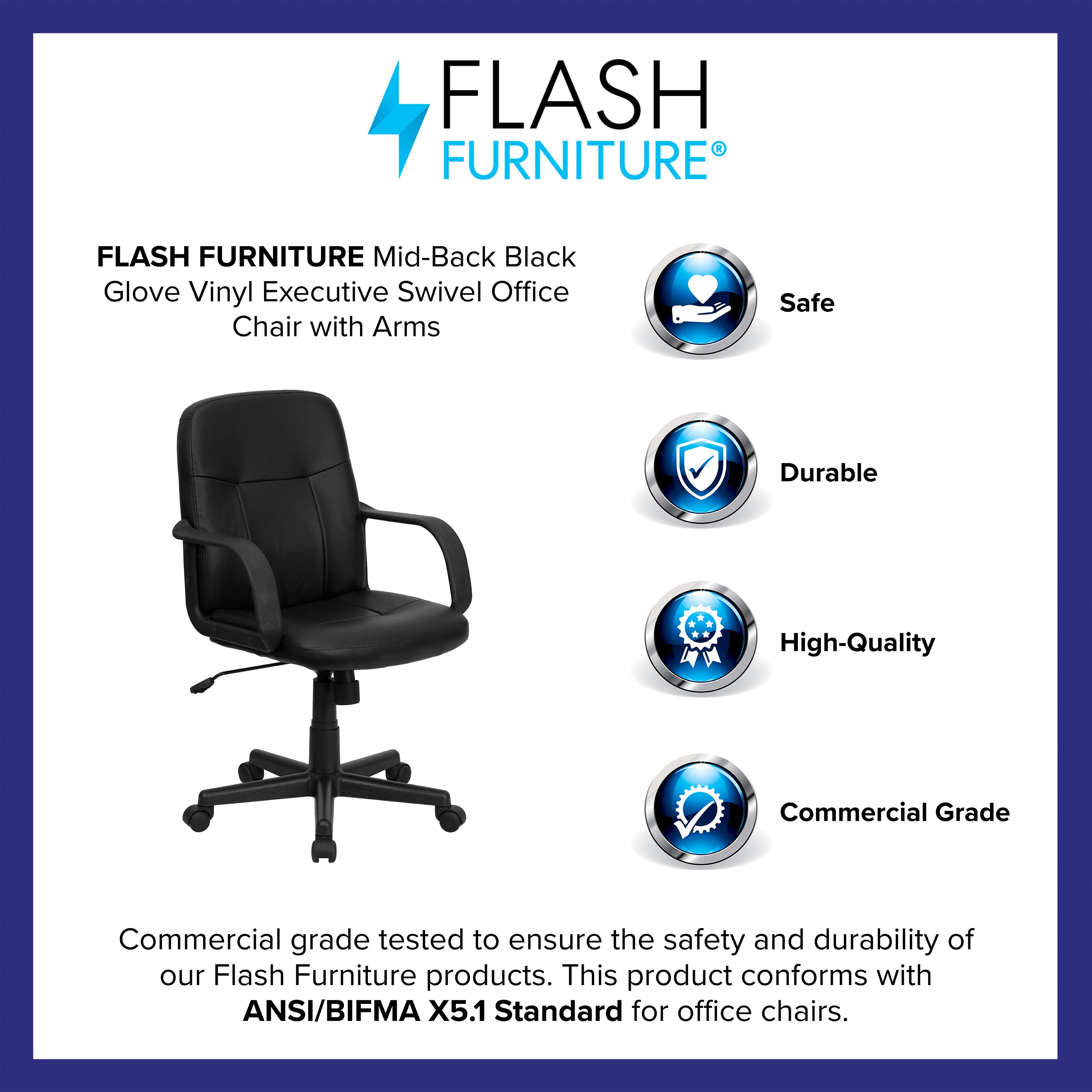 Mid-Back Glove Vinyl Executive Swivel Office Chair with Arms