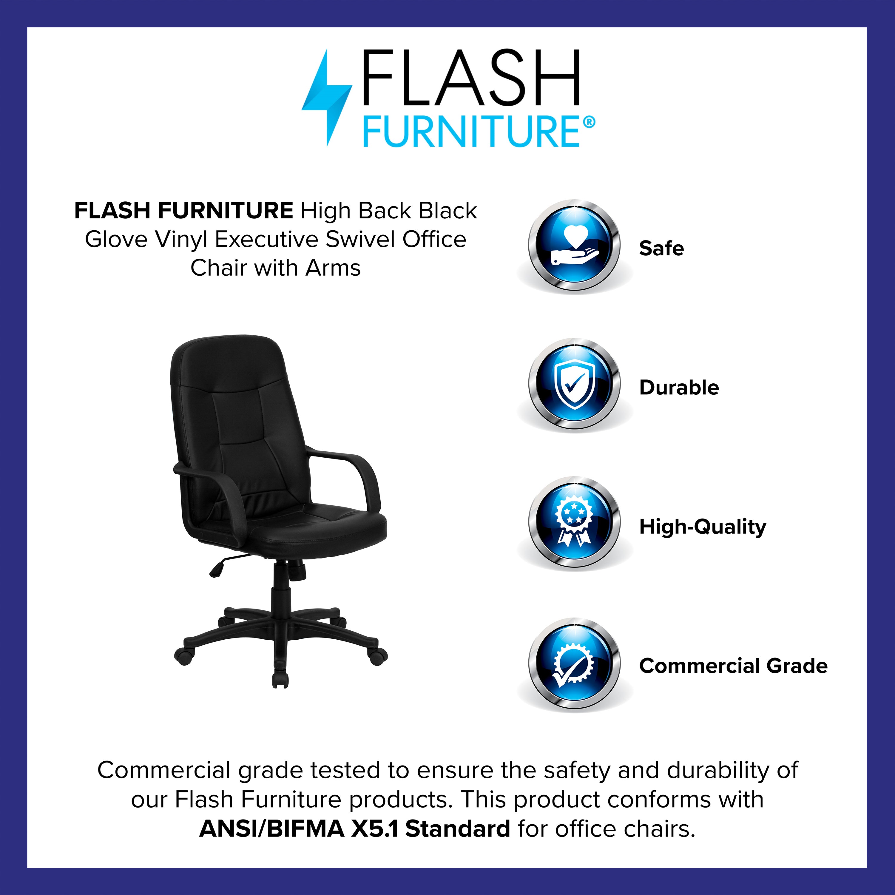 High Back Glove Vinyl Executive Swivel Office Chair with Arms