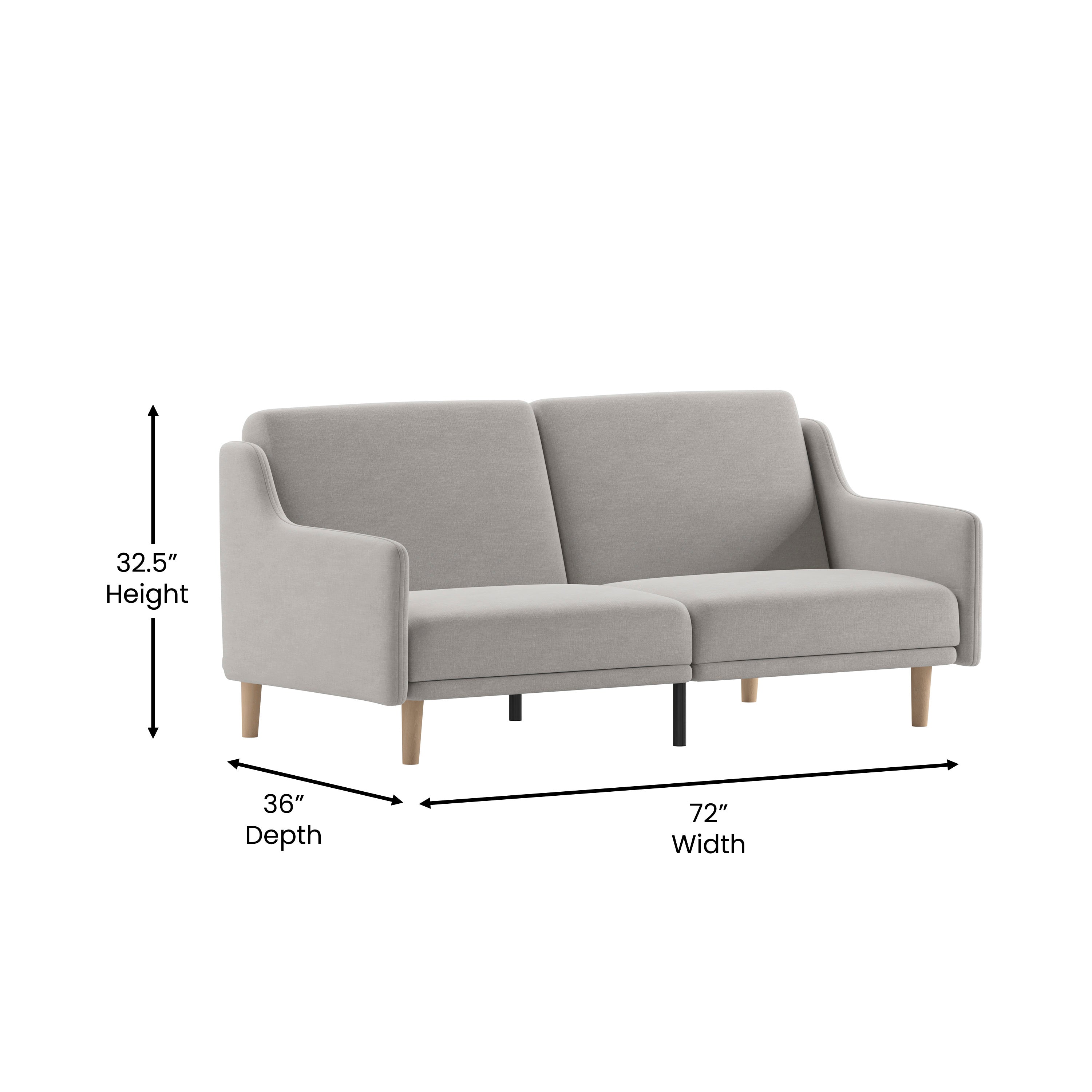 Delphine Premium Convertible Split Back Sofa Futon with Curved Armrests and Solid Wood Legs