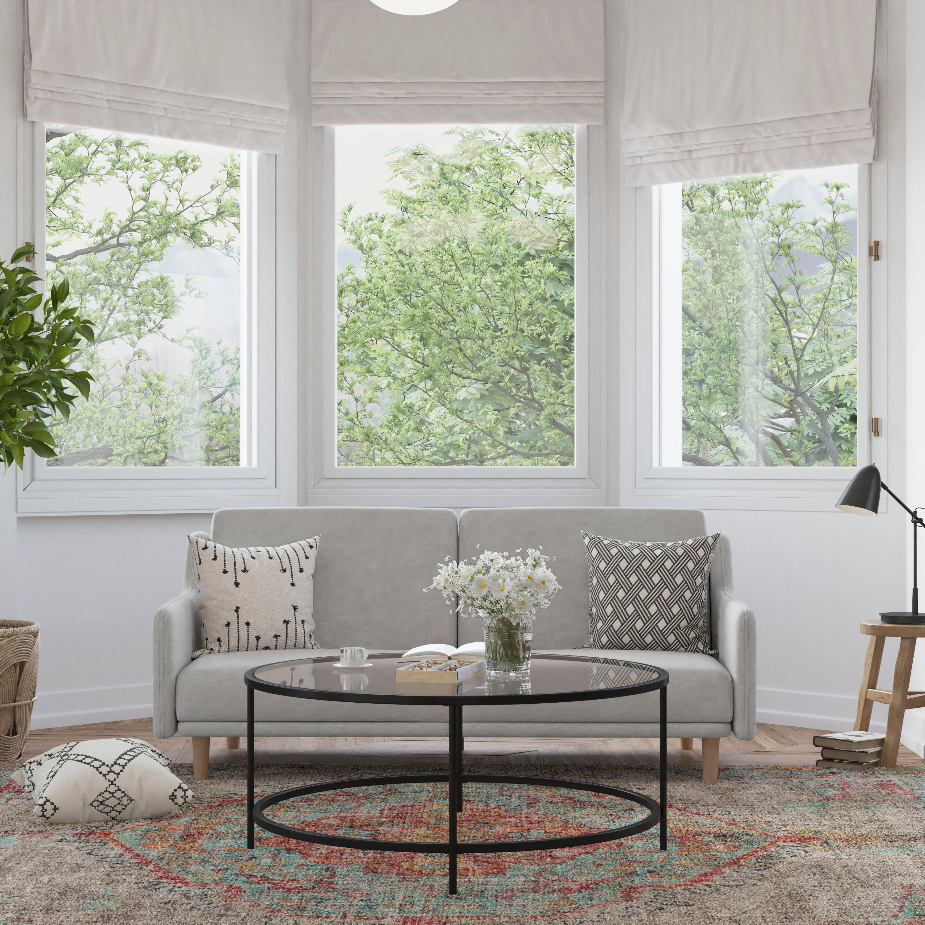 Delphine Premium Convertible Split Back Sofa Futon with Curved Armrests and Solid Wood Legs