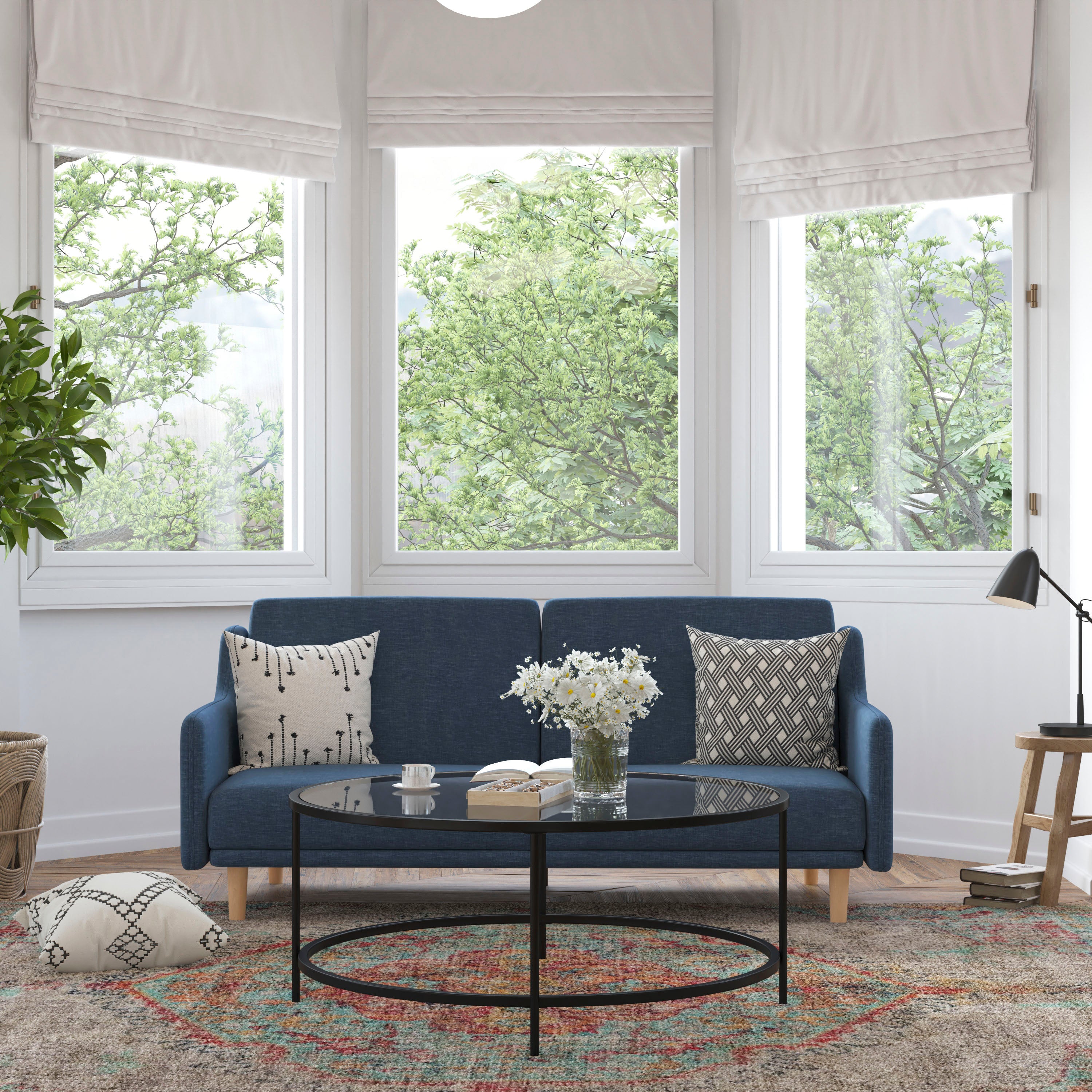 Delphine Premium Convertible Split Back Sofa Futon with Curved Armrests and Solid Wood Legs
