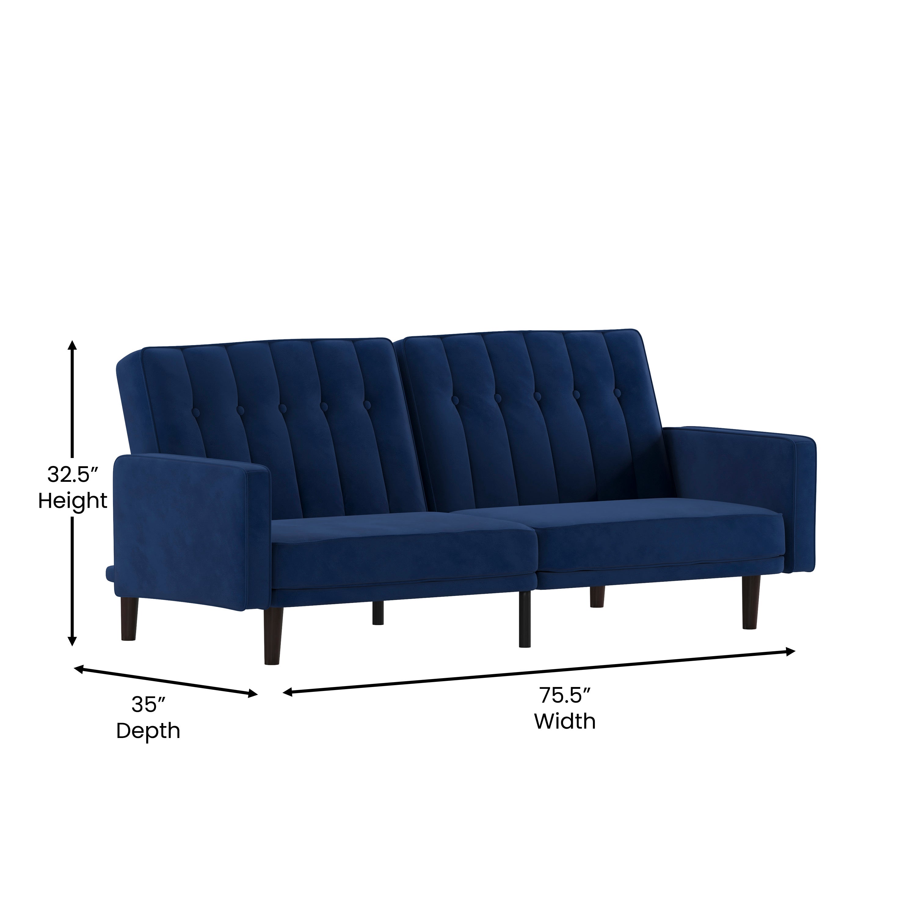 Carter Premium Tufted Split Back Sofa Futon, Convertible Sleeper Couch for Small Spaces with Solid Wooden Legs