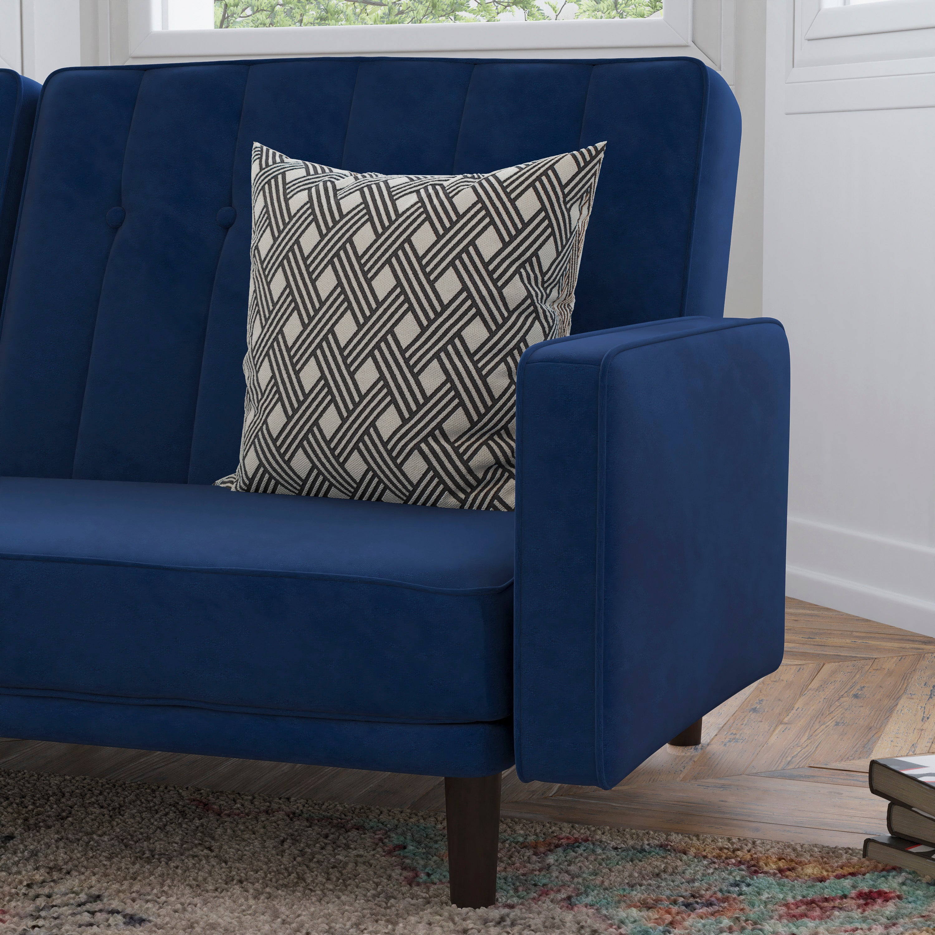 Carter Premium Tufted Split Back Sofa Futon, Convertible Sleeper Couch for Small Spaces with Solid Wooden Legs