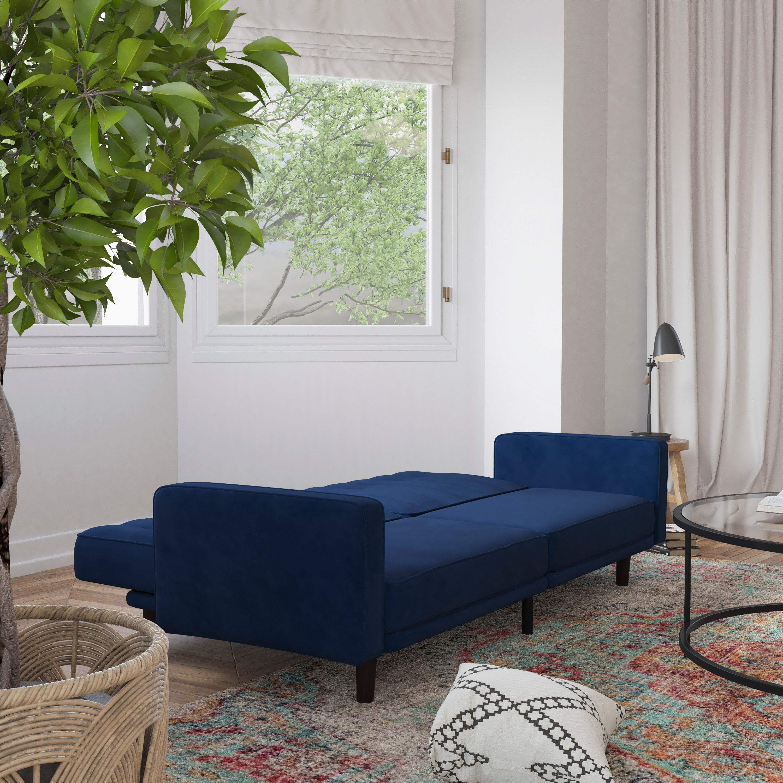 Carter Premium Tufted Split Back Sofa Futon, Convertible Sleeper Couch for Small Spaces with Solid Wooden Legs