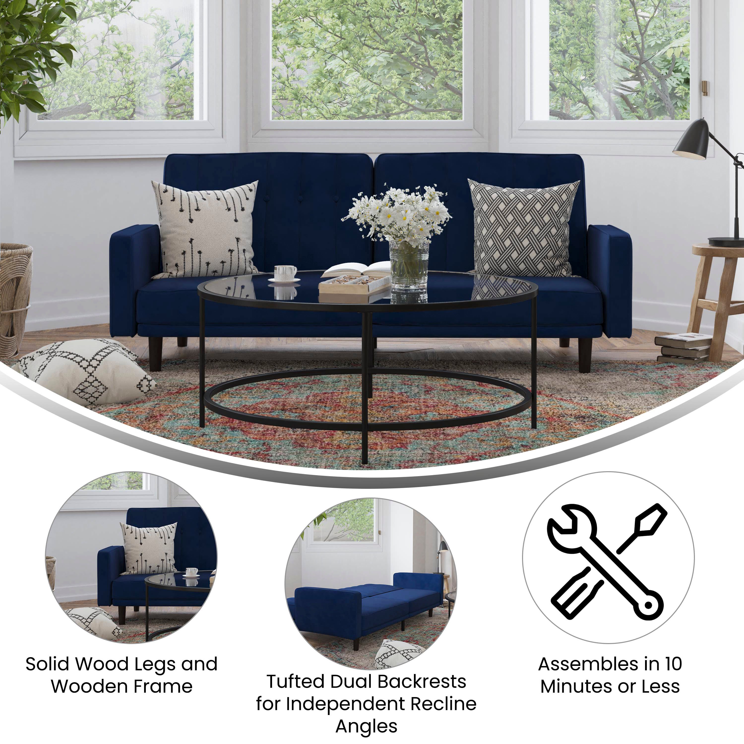 Carter Premium Tufted Split Back Sofa Futon, Convertible Sleeper Couch for Small Spaces with Solid Wooden Legs