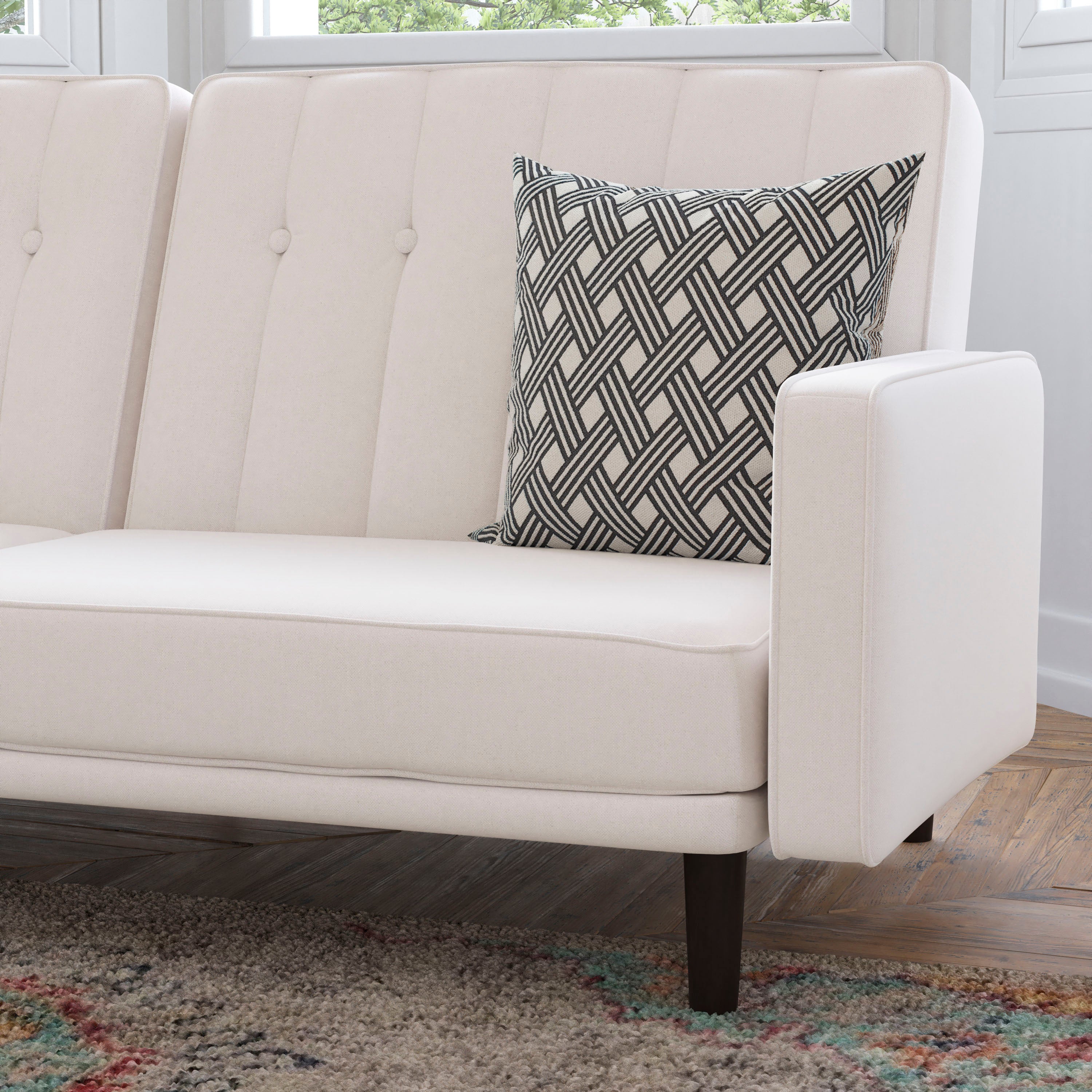 Carter Premium Tufted Split Back Sofa Futon, Convertible Sleeper Couch for Small Spaces with Solid Wooden Legs