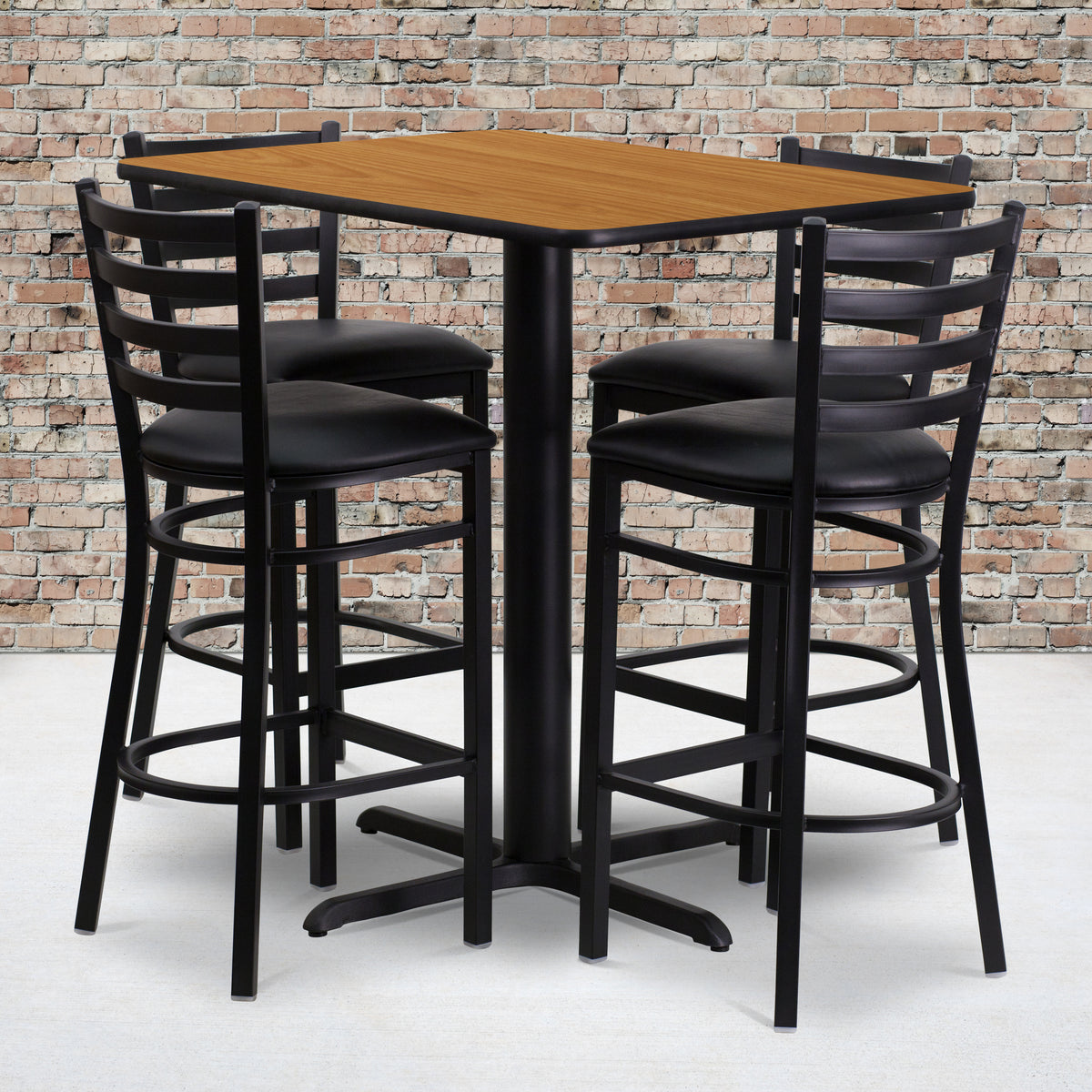 24''W x 42''L Rectangular Laminate Table Set with 4 Ladder Back Metal Barstools
