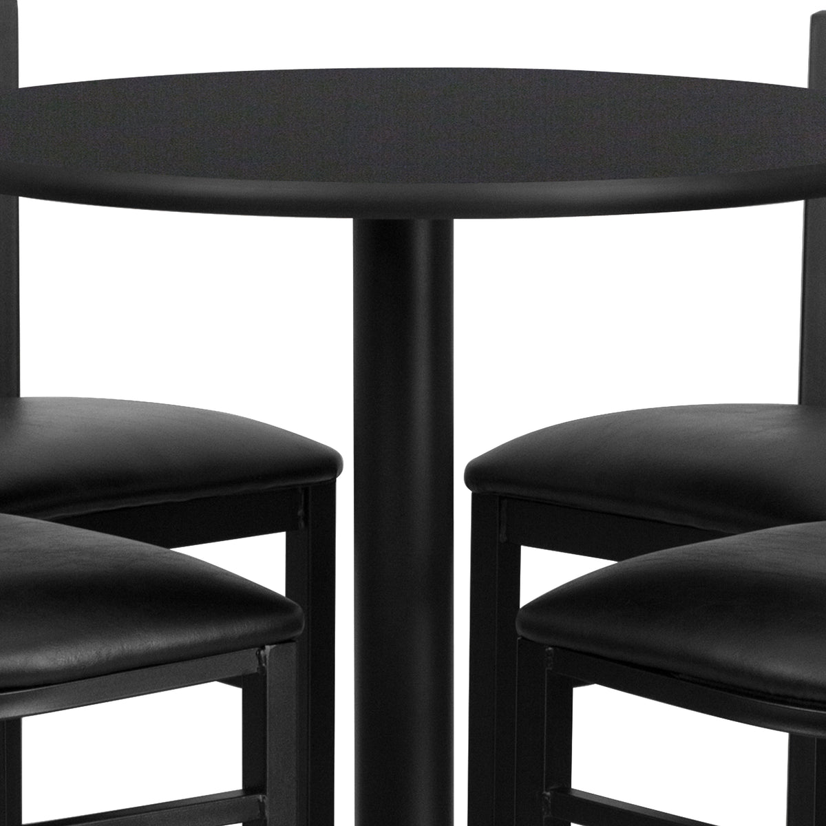 30'' Round Laminate Table Set with X-Base and 4 Ladder Back Metal Barstools