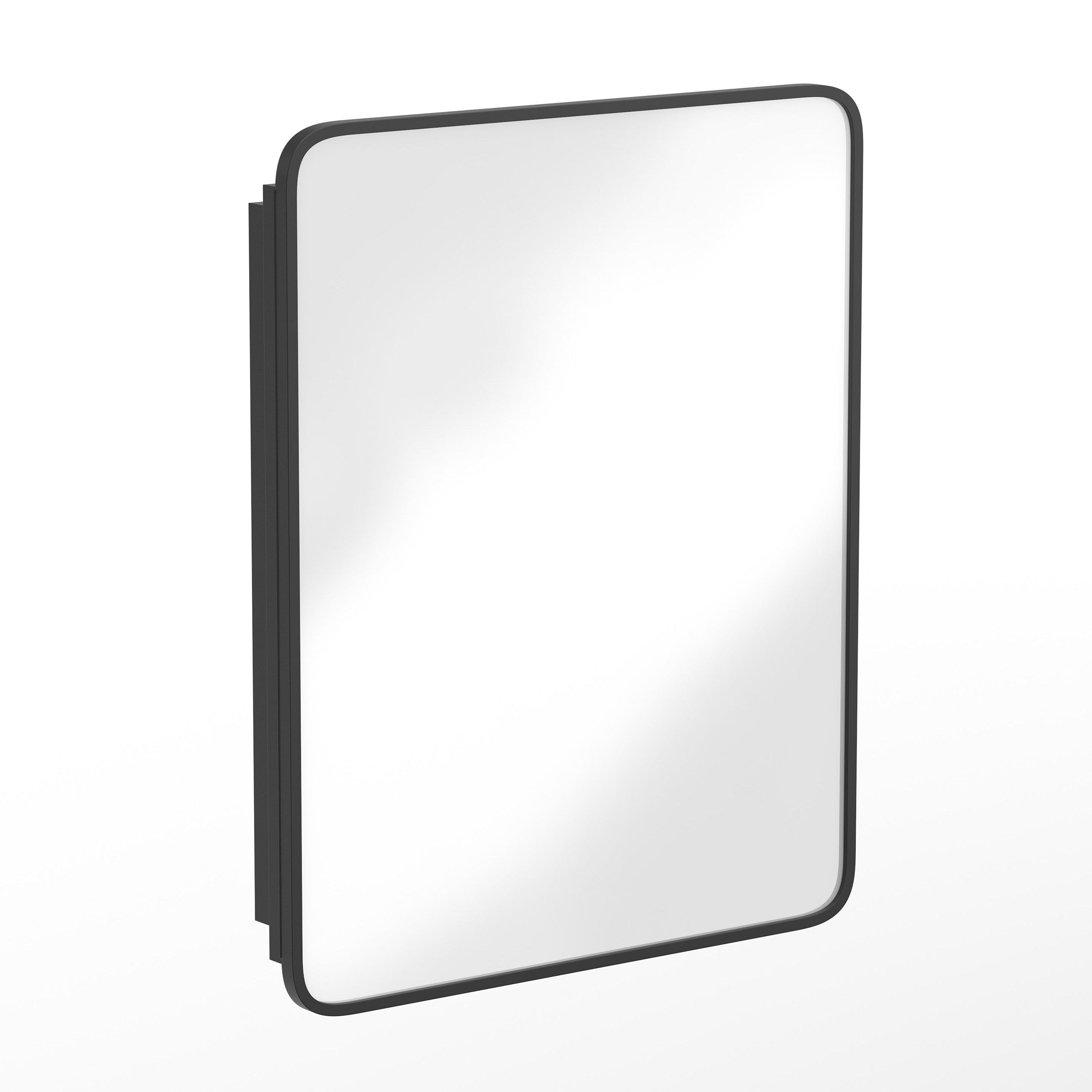 Jolie Recessed Bathroom Medicine Cabinet with Rounded Beveled Mirror and Reversible Metal Frame