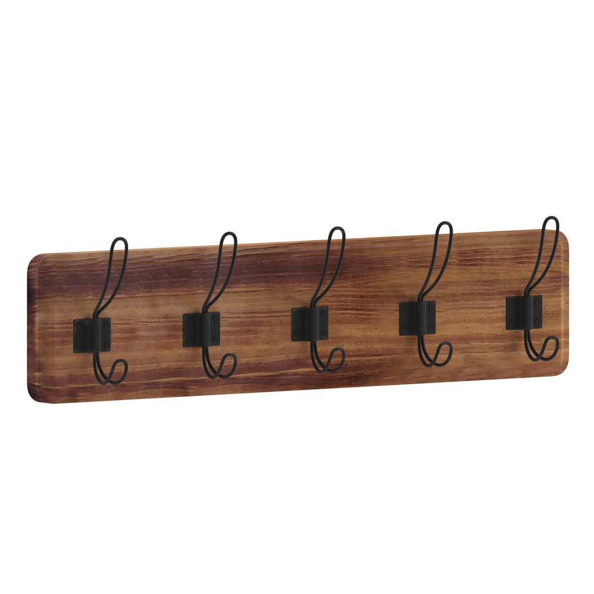 Daly Wall Mounted Solid Pine Wood Storage Rack with 5 Hanging Hooks For Entryway, Kitchen, Bathroom