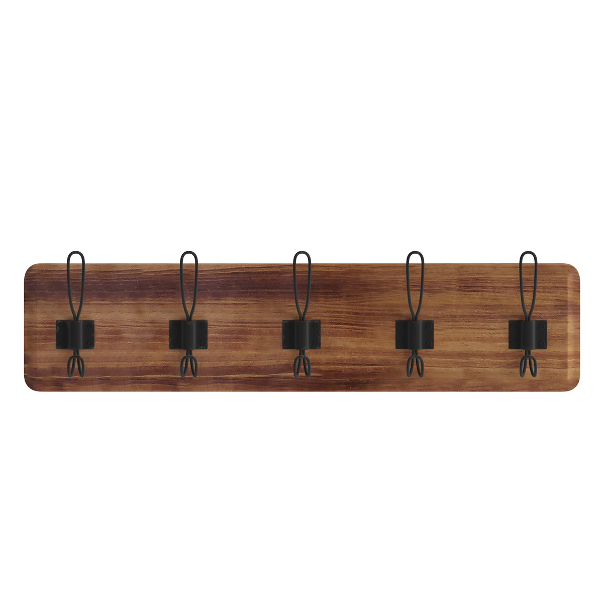 Daly Wall Mounted Solid Pine Wood Storage Rack with 5 Hanging Hooks For Entryway, Kitchen, Bathroom