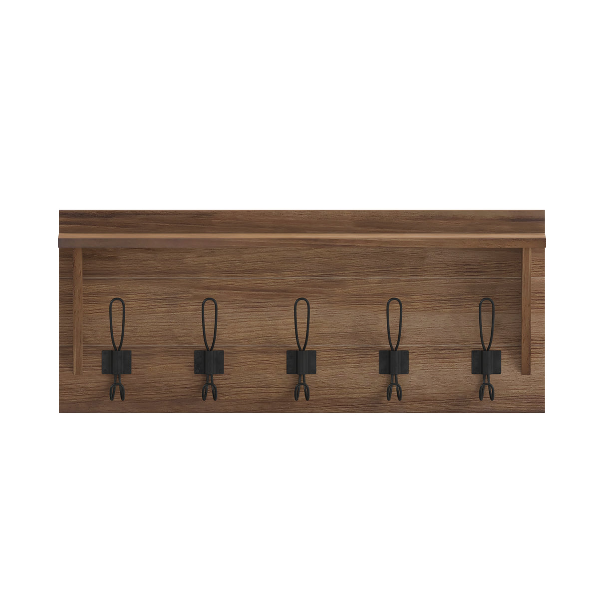 Daly Wall Mounted Solid Pine Wood Storage Rack with Upper Shelf and 5 Hanging Hooks For Entryway, Kitchen, Bathroom
