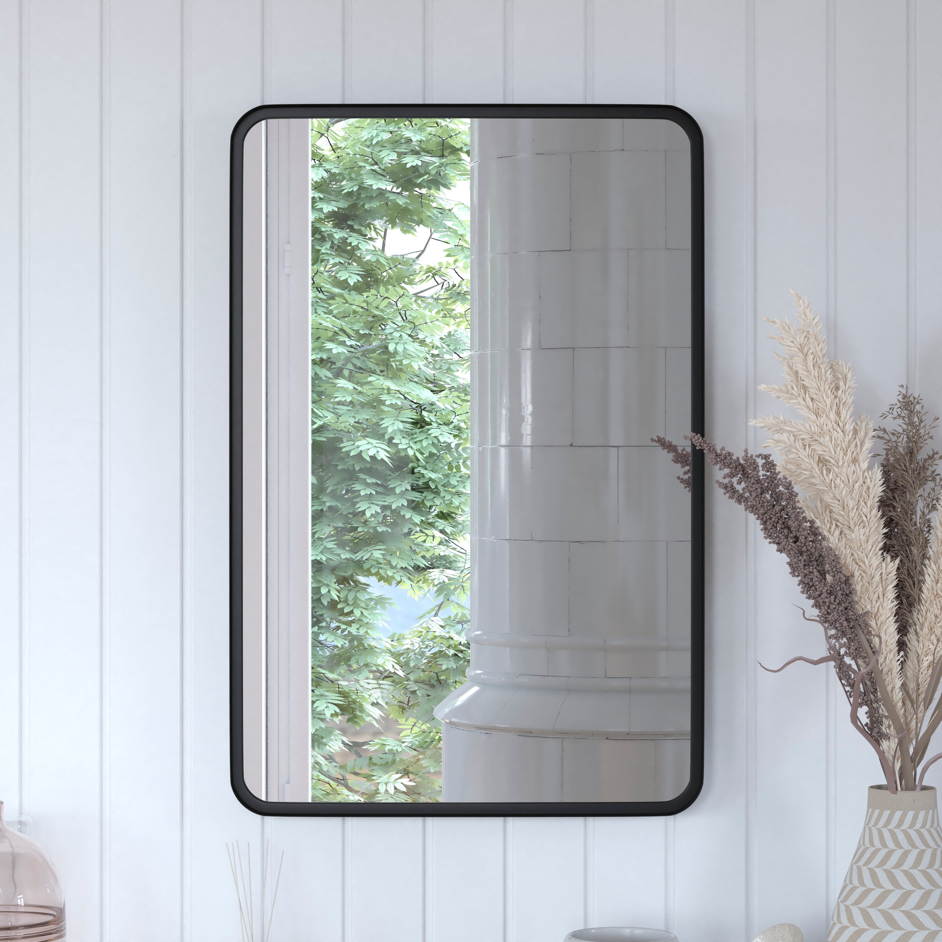 Janinne Decorative Wall Mirror - Rounded Corners, Bathroom & Living Room Glass Mirror Hangs Horizontal Or Vertical