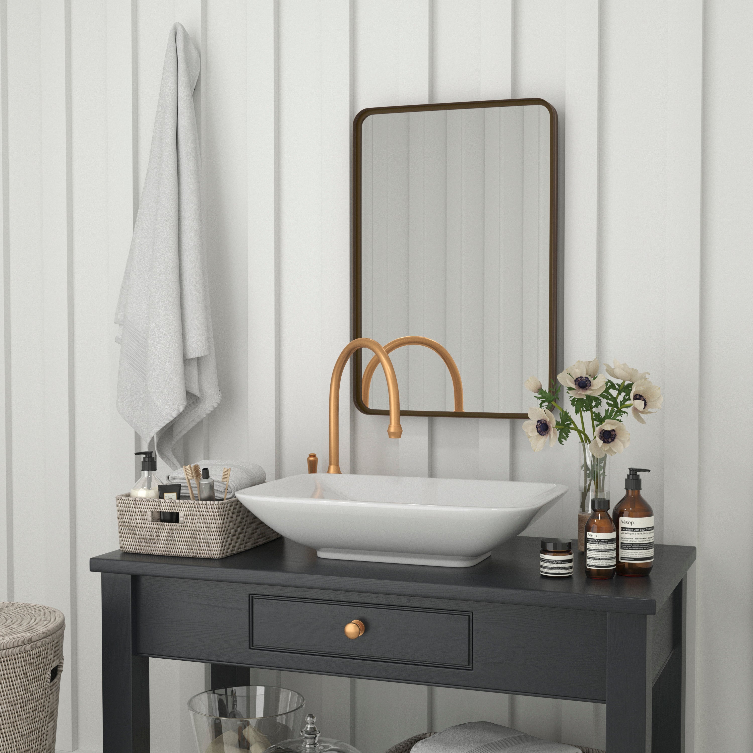 Janinne Decorative Wall Mirror - Rounded Corners, Bathroom & Living Room Glass Mirror Hangs Horizontal Or Vertical