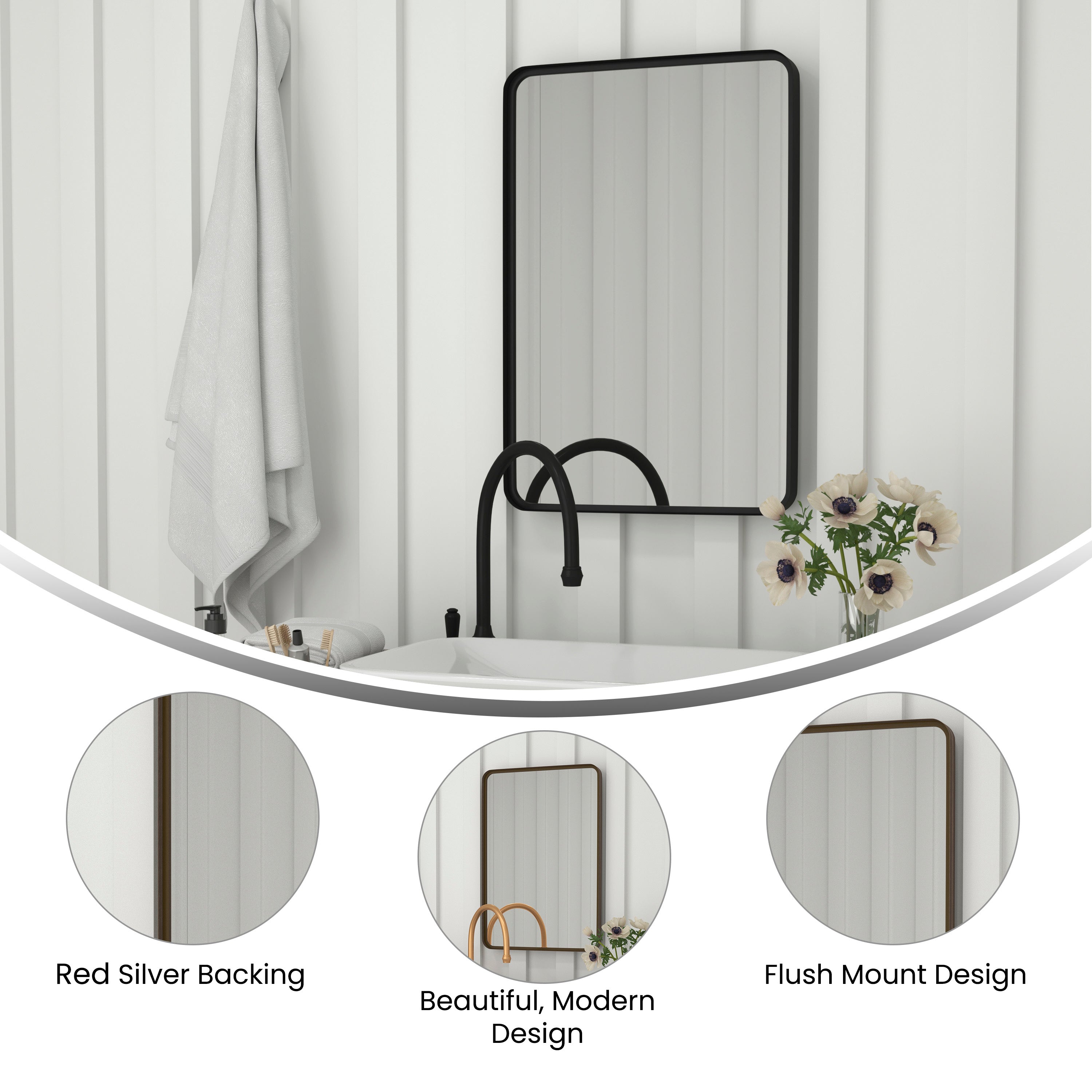 Janinne Decorative Wall Mirror - Rounded Corners, Bathroom & Living Room Glass Mirror Hangs Horizontal Or Vertical
