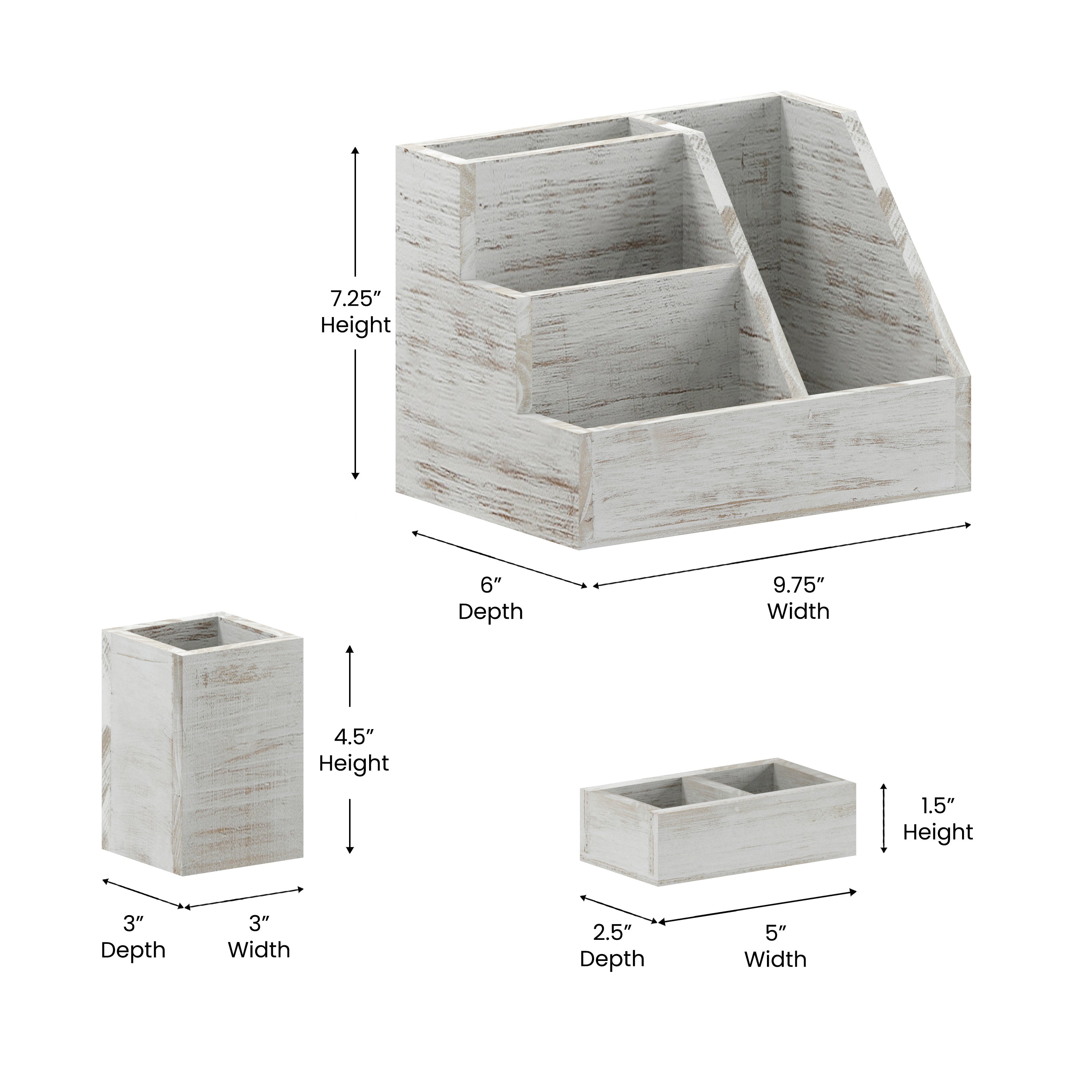 Comerford 3 Piece Metal and Wood Organizer Set For Desktop, Countertop, or Vanity
