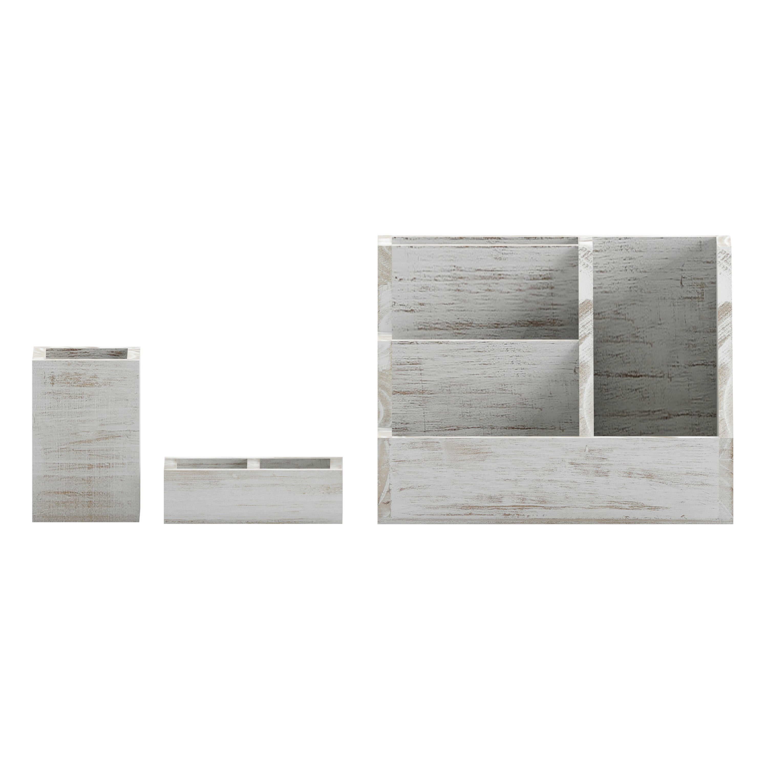 Comerford 3 Piece Metal and Wood Organizer Set For Desktop, Countertop, or Vanity