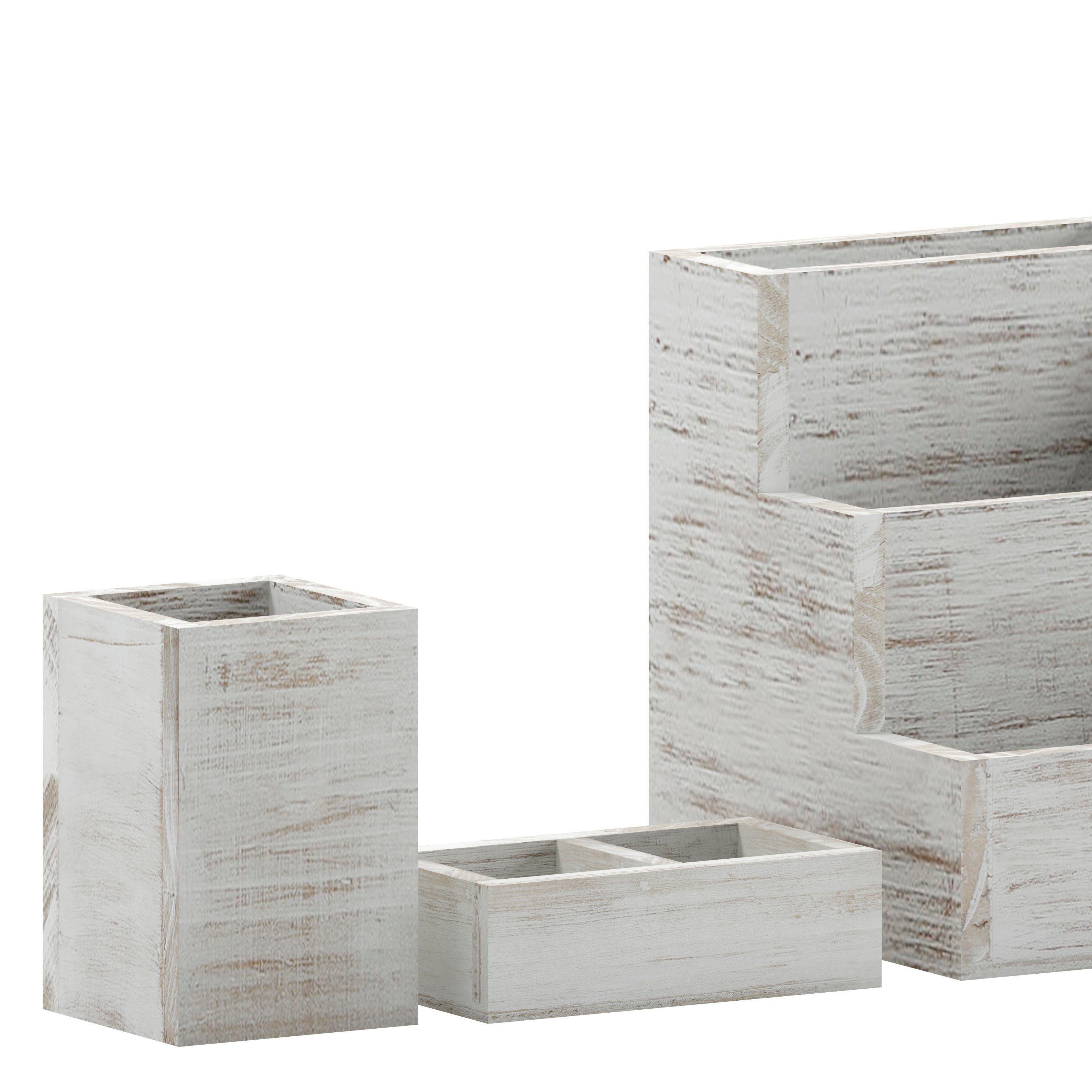 Comerford 3 Piece Metal and Wood Organizer Set For Desktop, Countertop, or Vanity