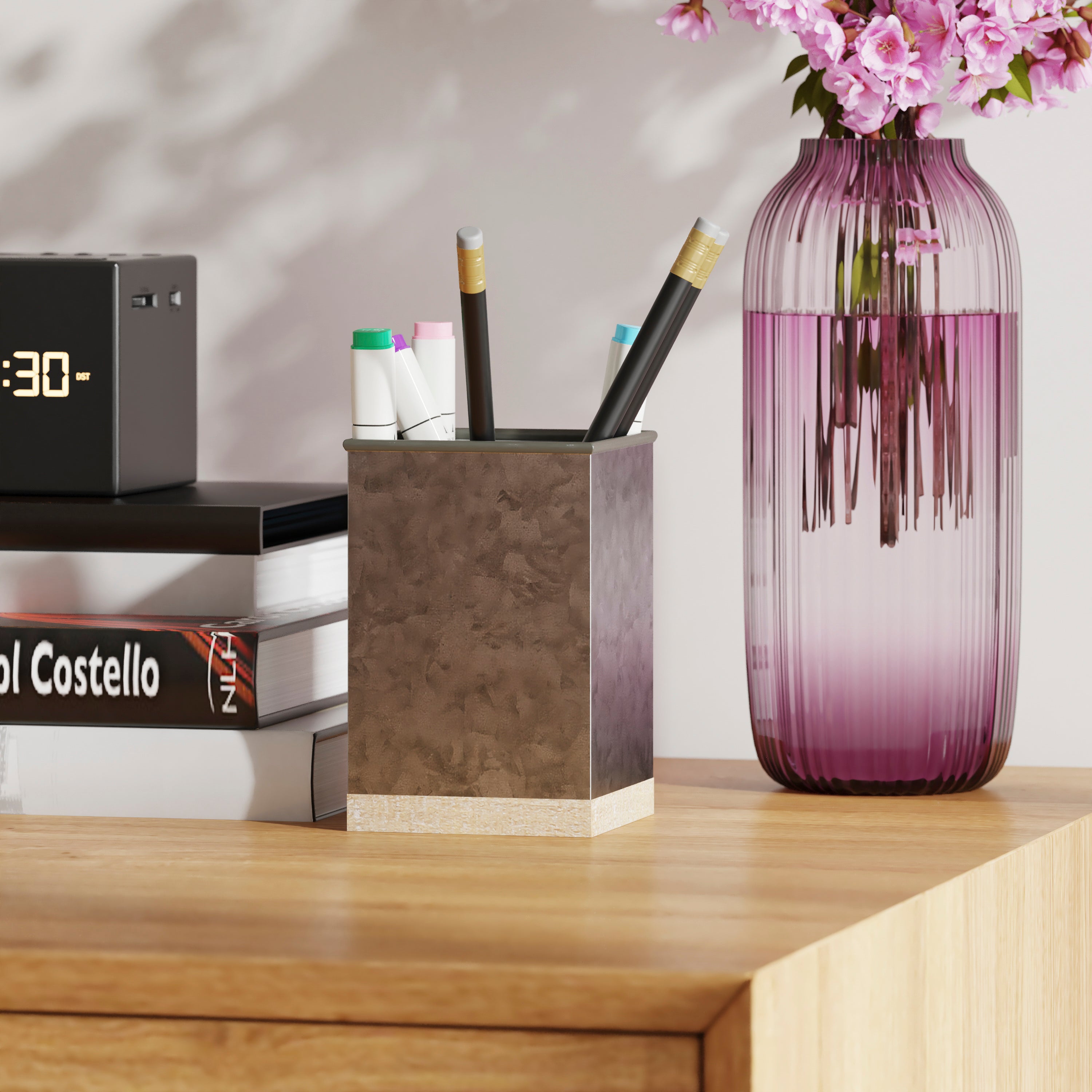 Comerford 3 Piece Metal and Wood Organizer Set For Desktop, Countertop, or Vanity