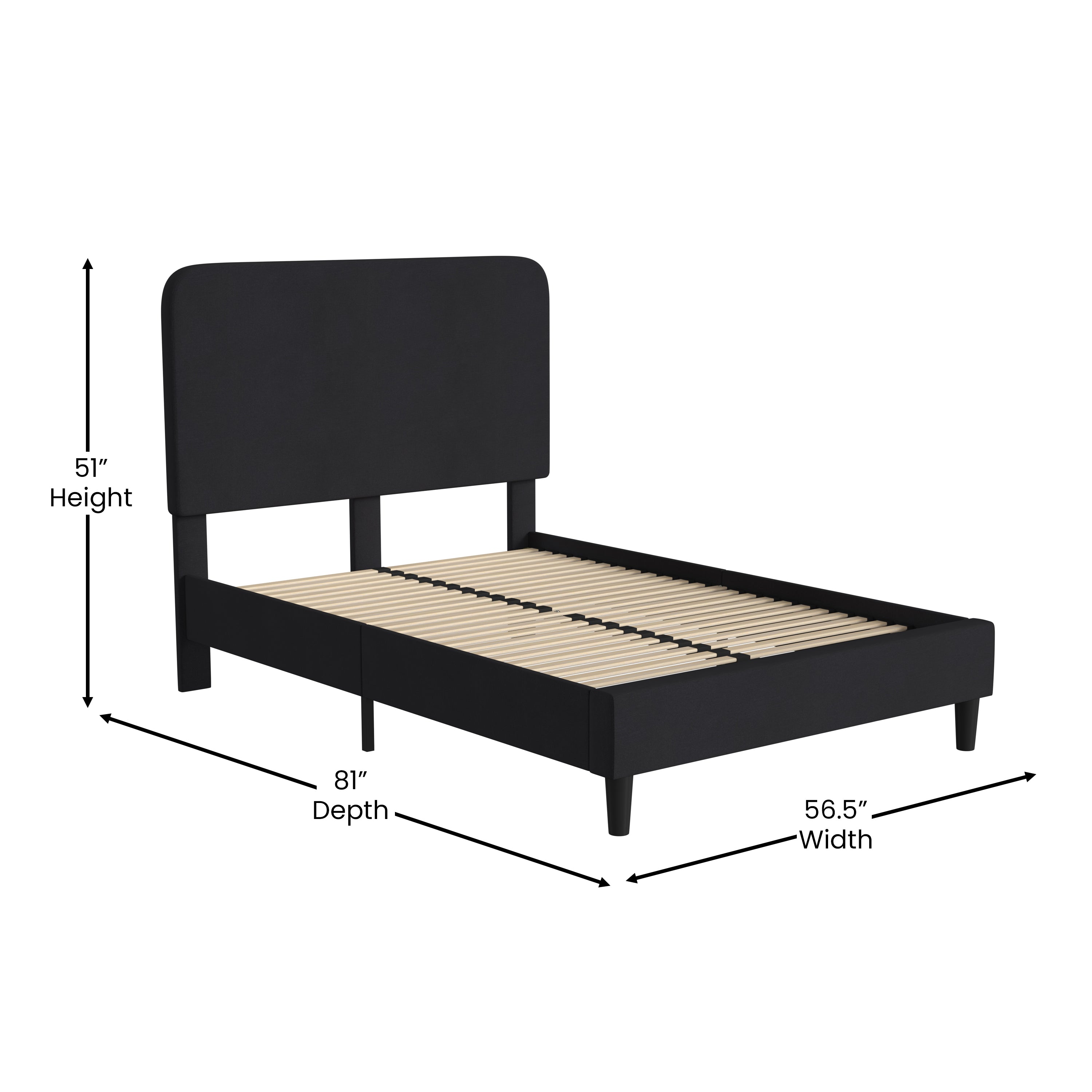 Addison Upholstered Platform Bed - Headboard with Rounded Edges - No Box Spring or Foundation Needed