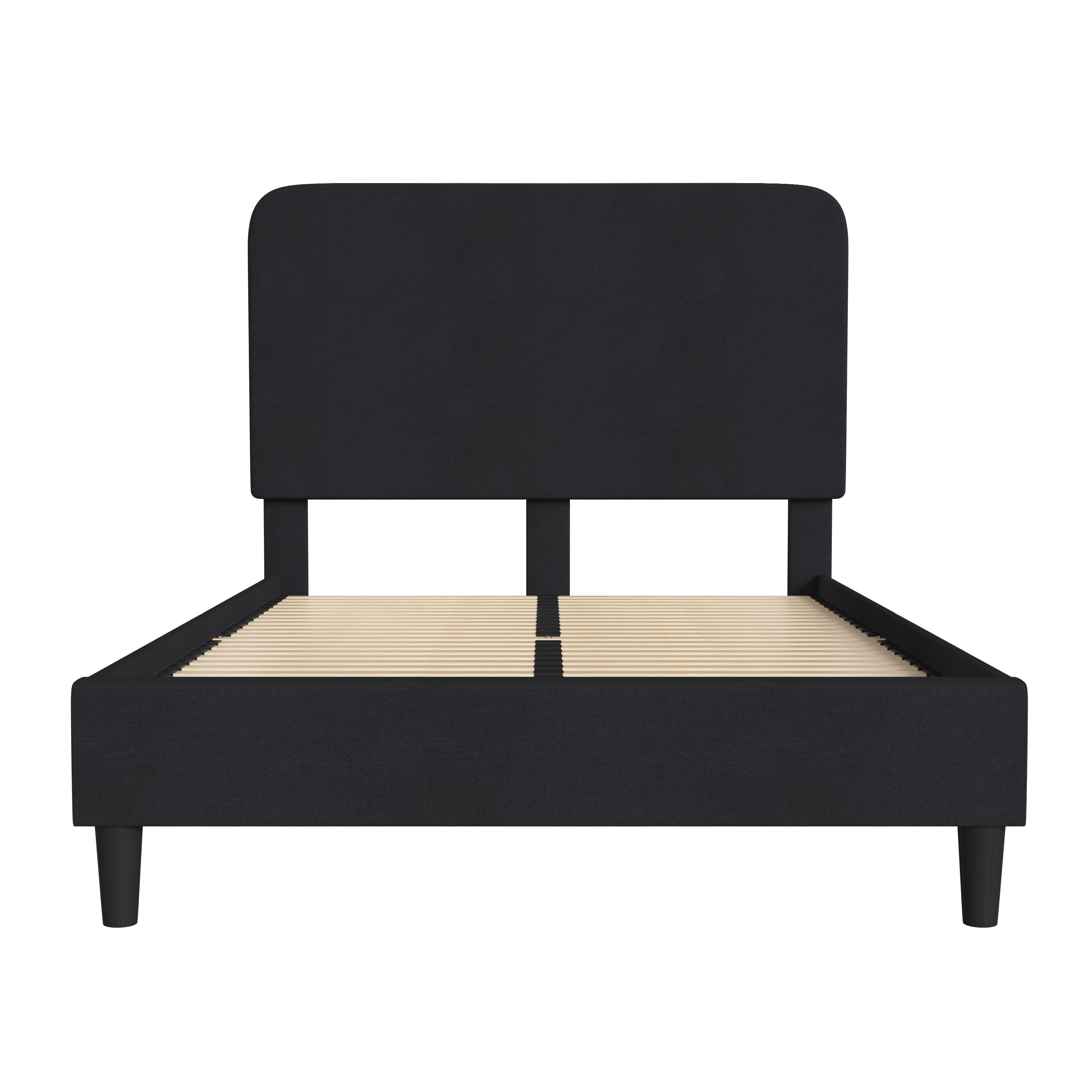Addison Upholstered Platform Bed - Headboard with Rounded Edges - No Box Spring or Foundation Needed