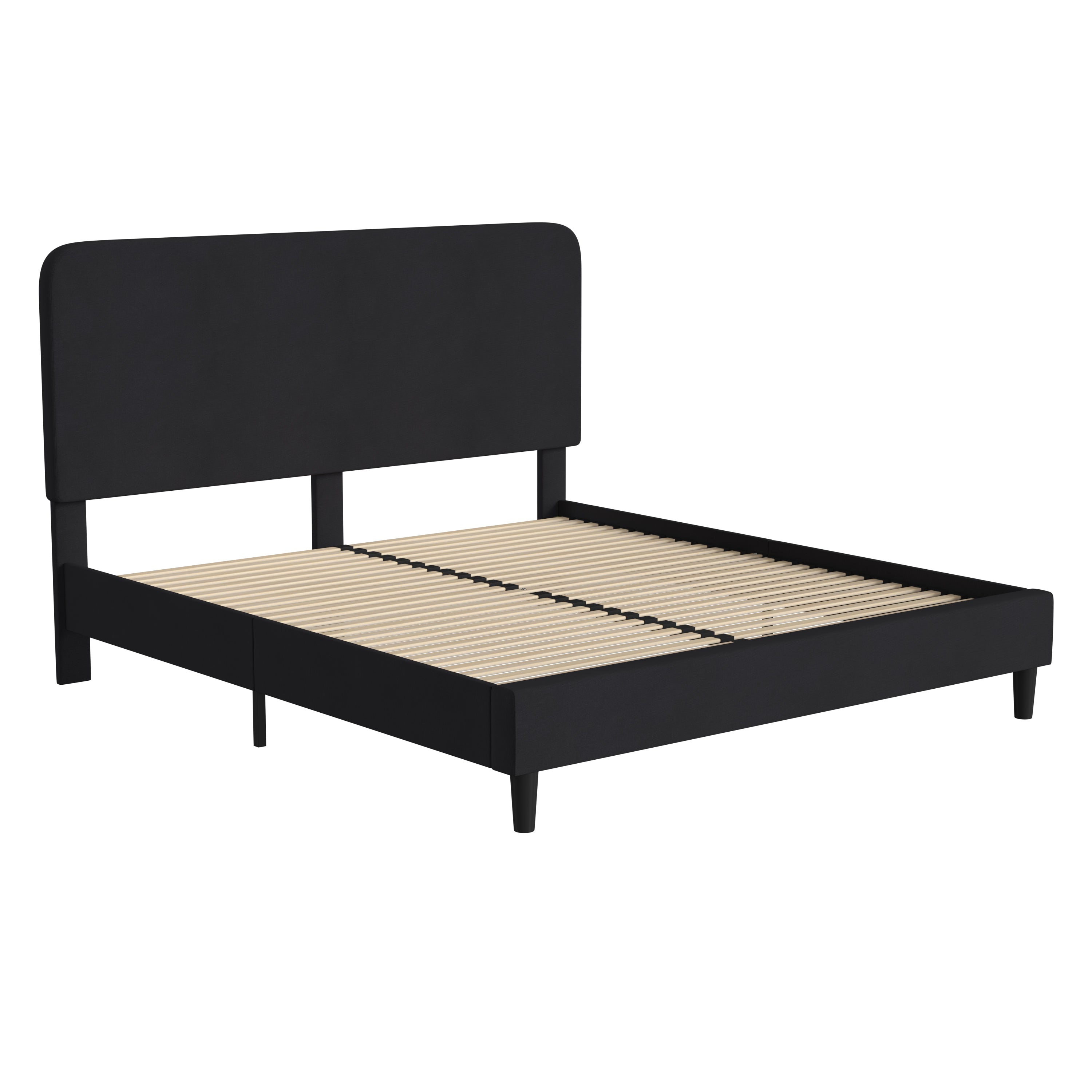 Addison Upholstered Platform Bed - Headboard with Rounded Edges - No Box Spring or Foundation Needed