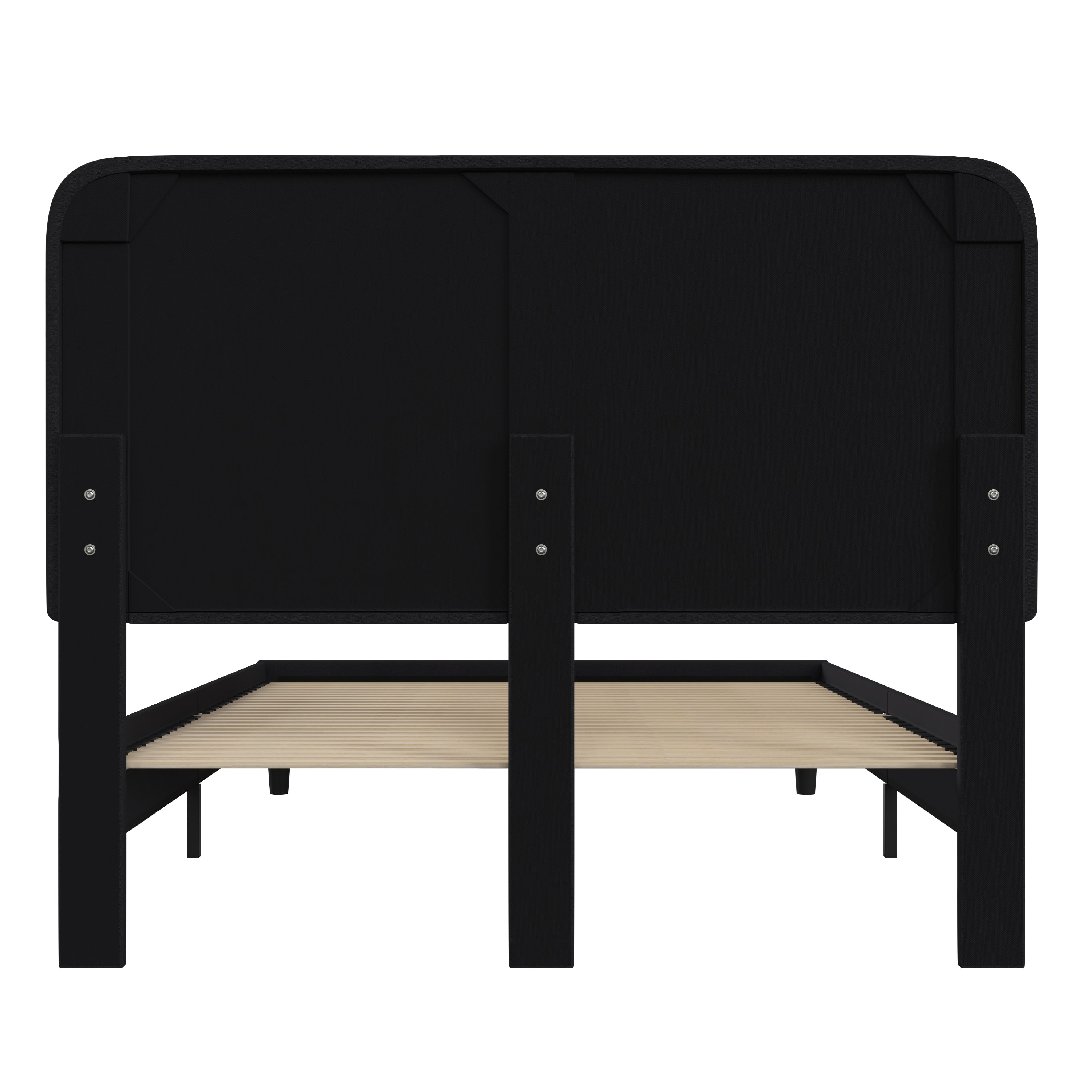 Addison Upholstered Platform Bed - Headboard with Rounded Edges - No Box Spring or Foundation Needed