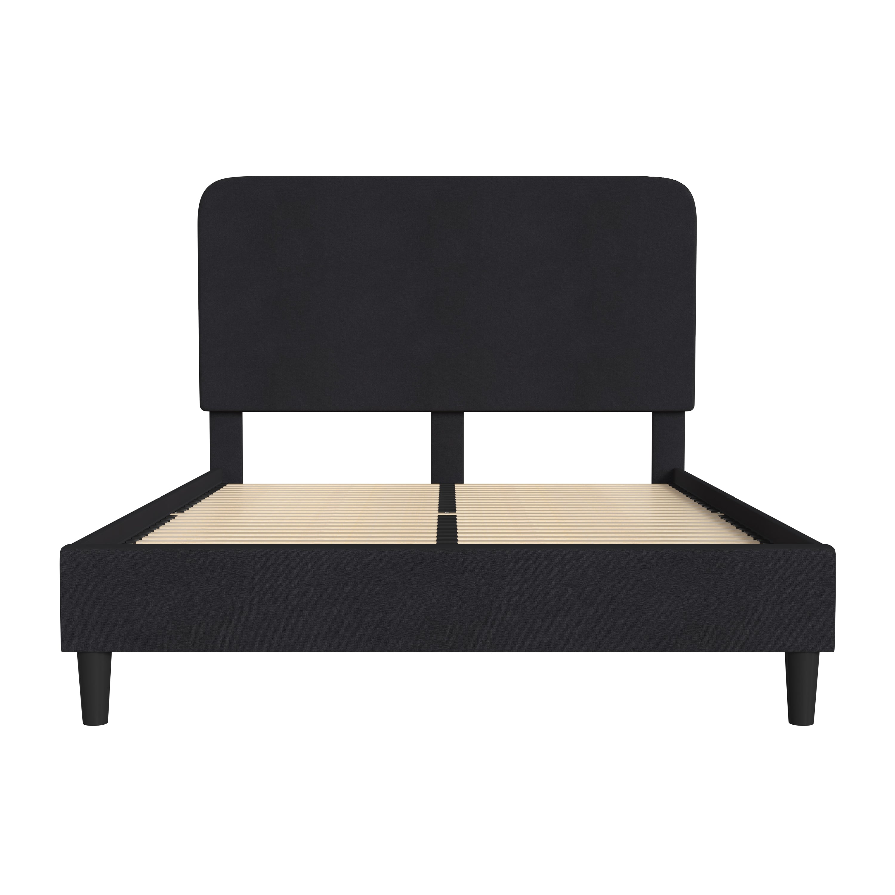 Addison Upholstered Platform Bed - Headboard with Rounded Edges - No Box Spring or Foundation Needed