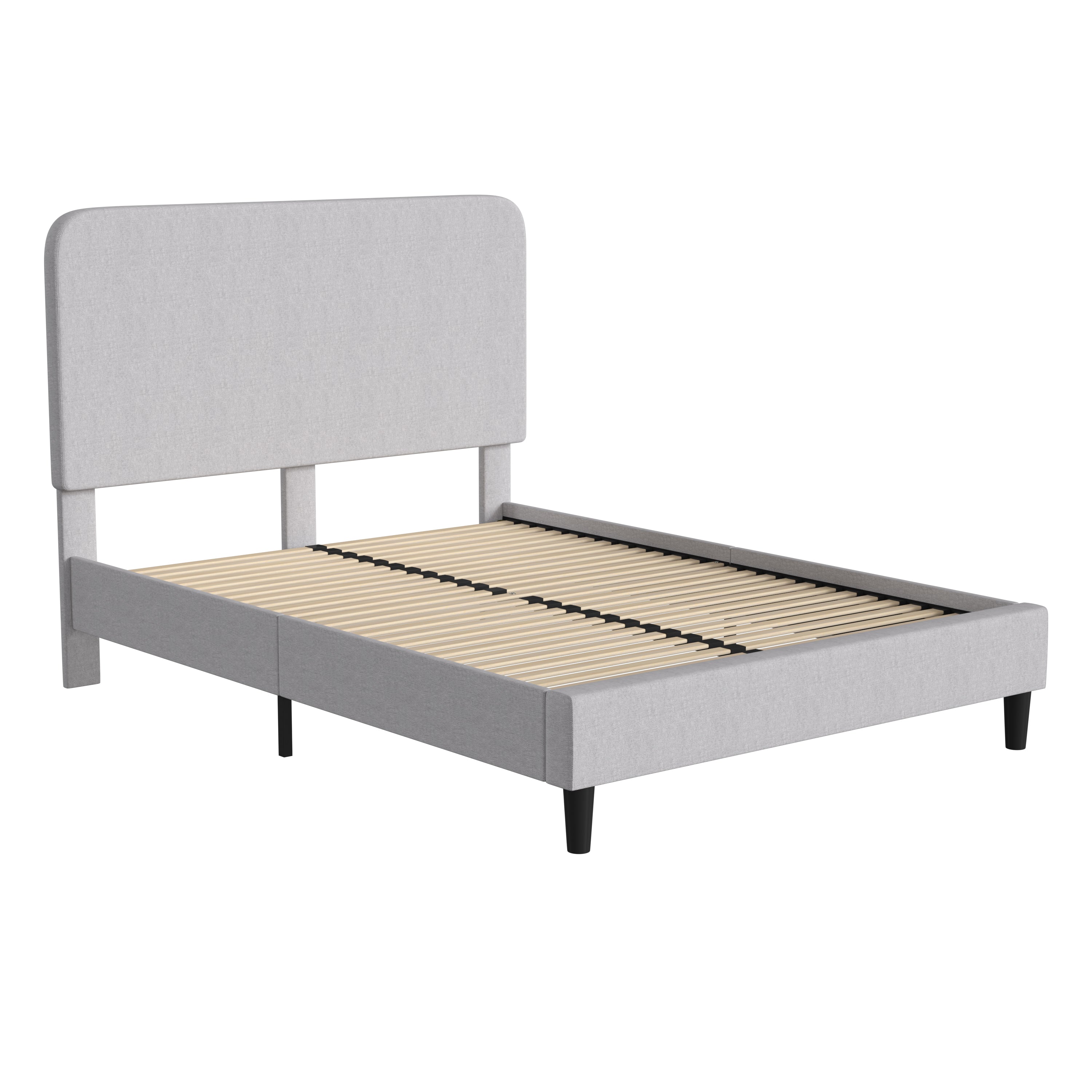 Addison Upholstered Platform Bed - Headboard with Rounded Edges - No Box Spring or Foundation Needed