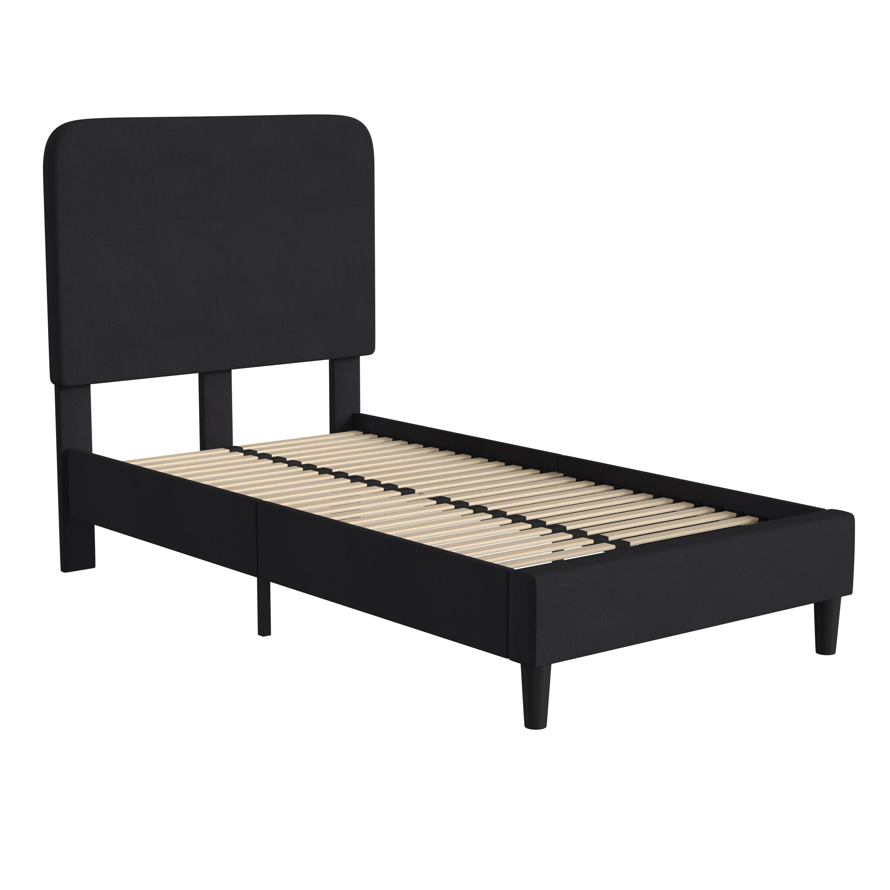 Addison Upholstered Platform Bed - Headboard with Rounded Edges - No Box Spring or Foundation Needed