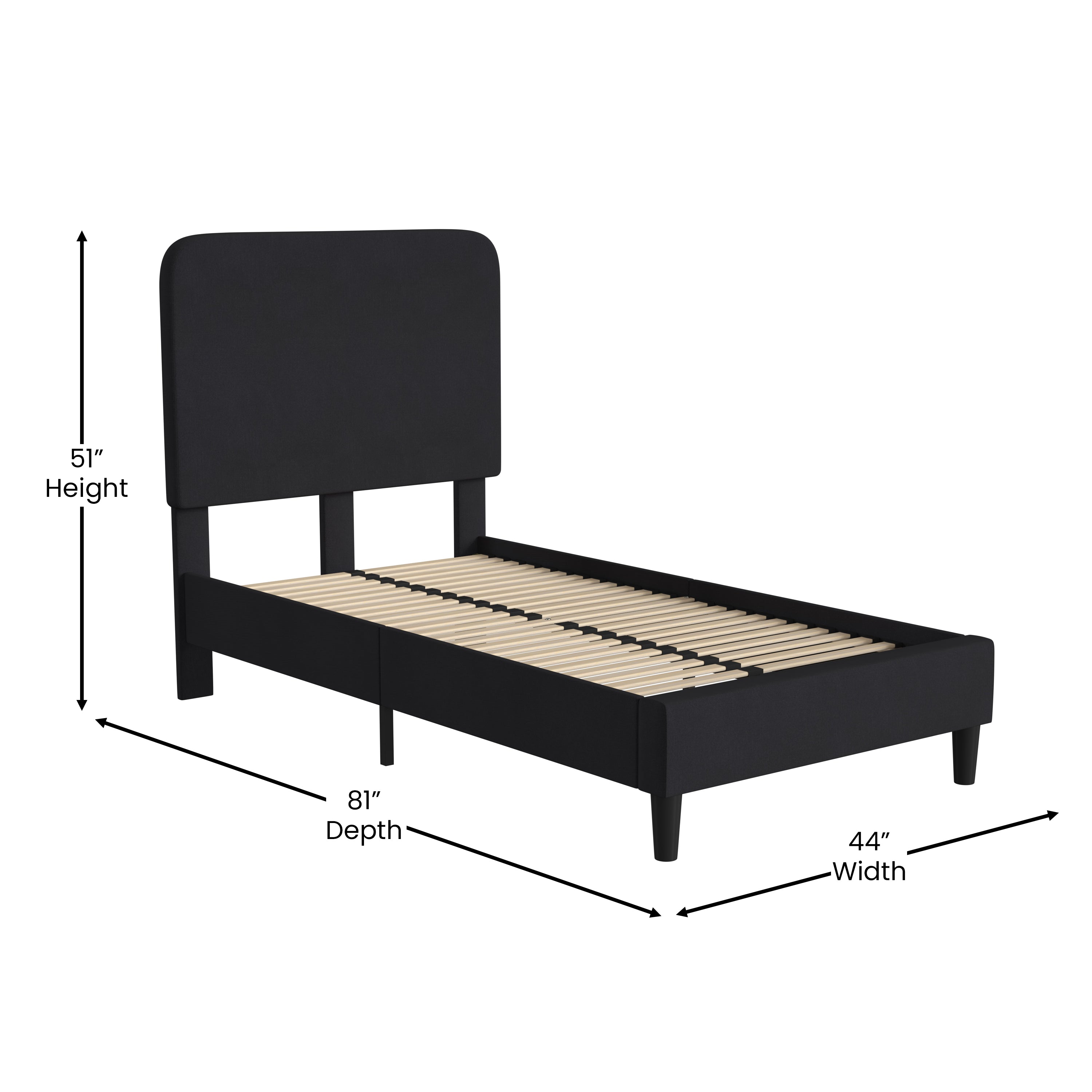 Addison Upholstered Platform Bed - Headboard with Rounded Edges - No Box Spring or Foundation Needed
