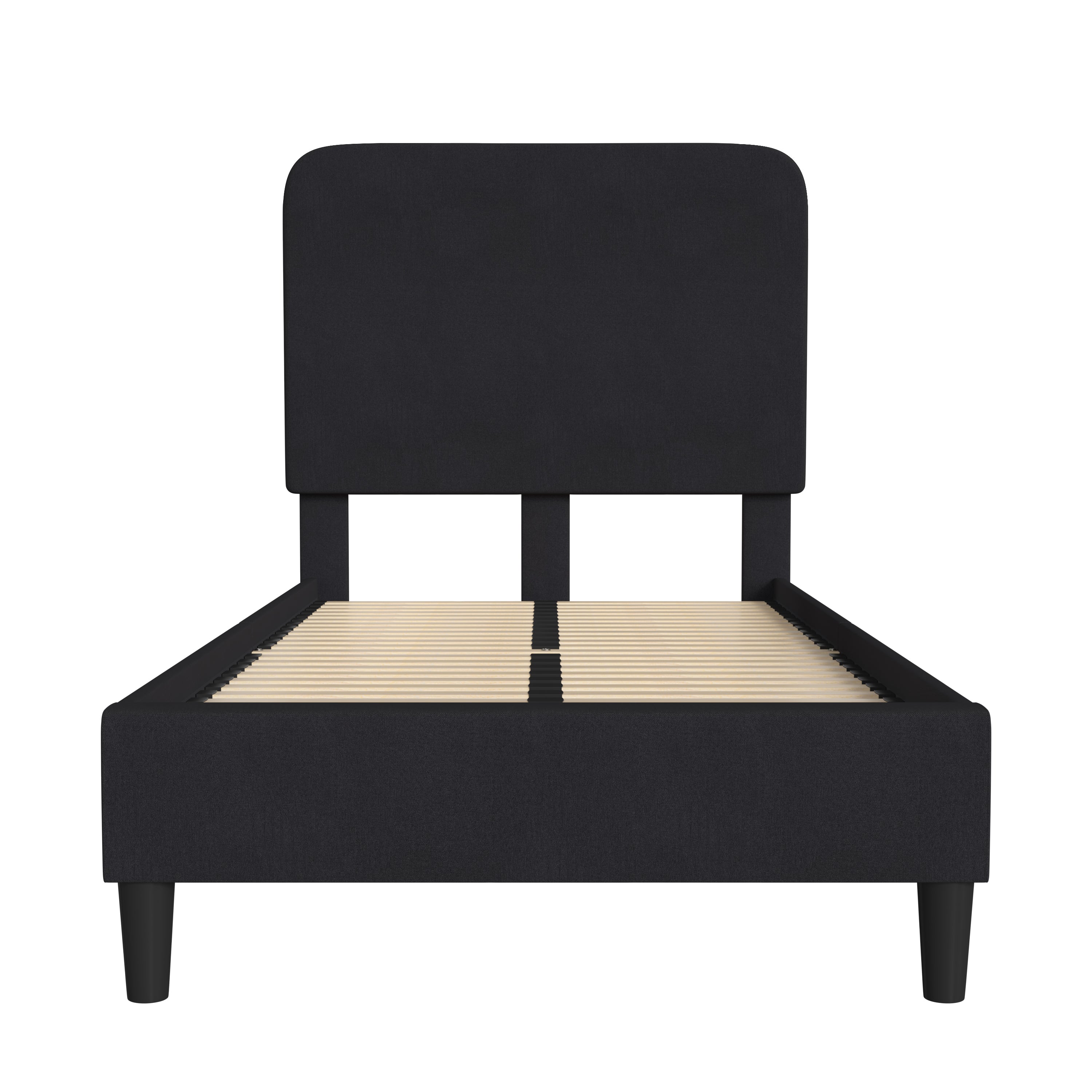 Addison Upholstered Platform Bed - Headboard with Rounded Edges - No Box Spring or Foundation Needed