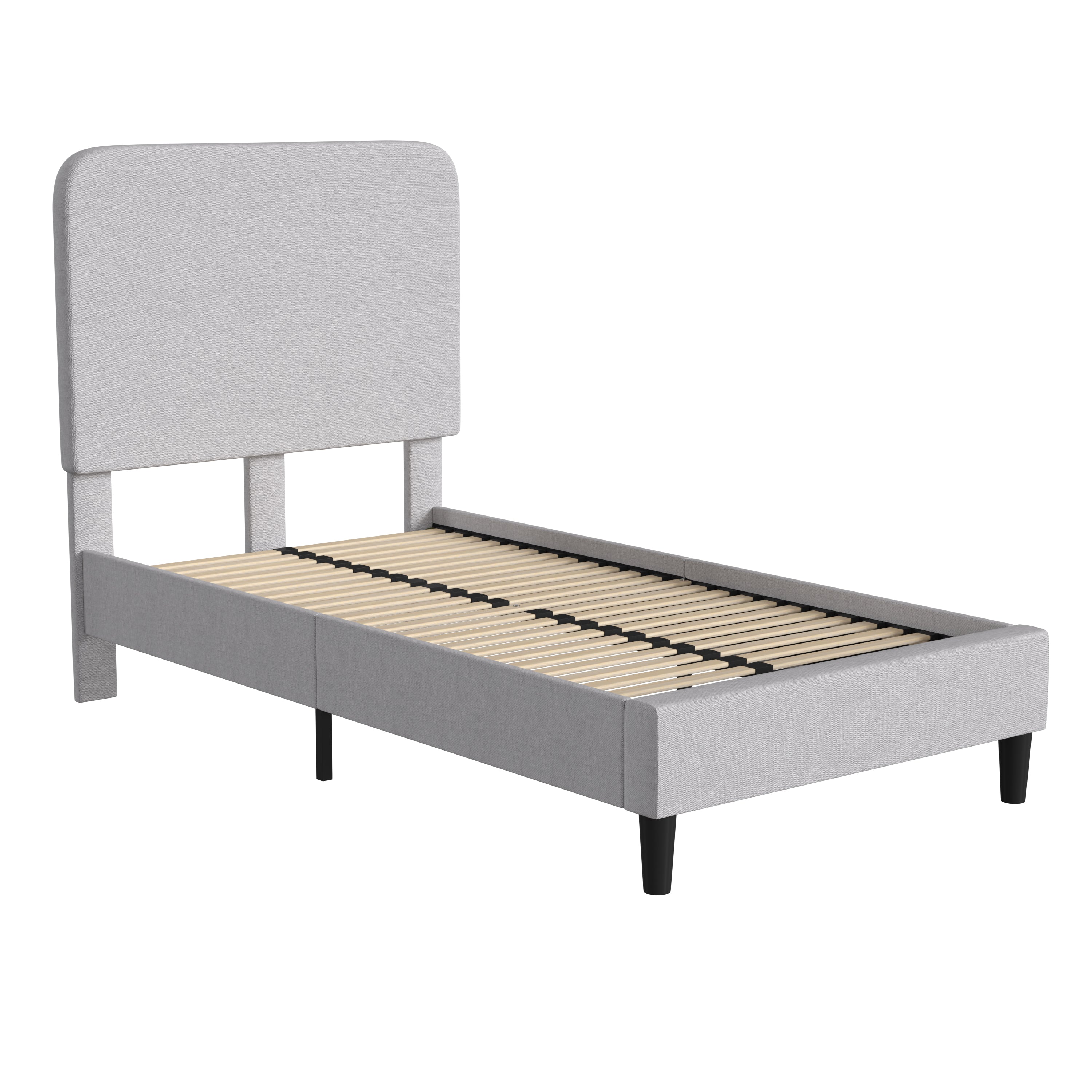 Addison Upholstered Platform Bed - Headboard with Rounded Edges - No Box Spring or Foundation Needed