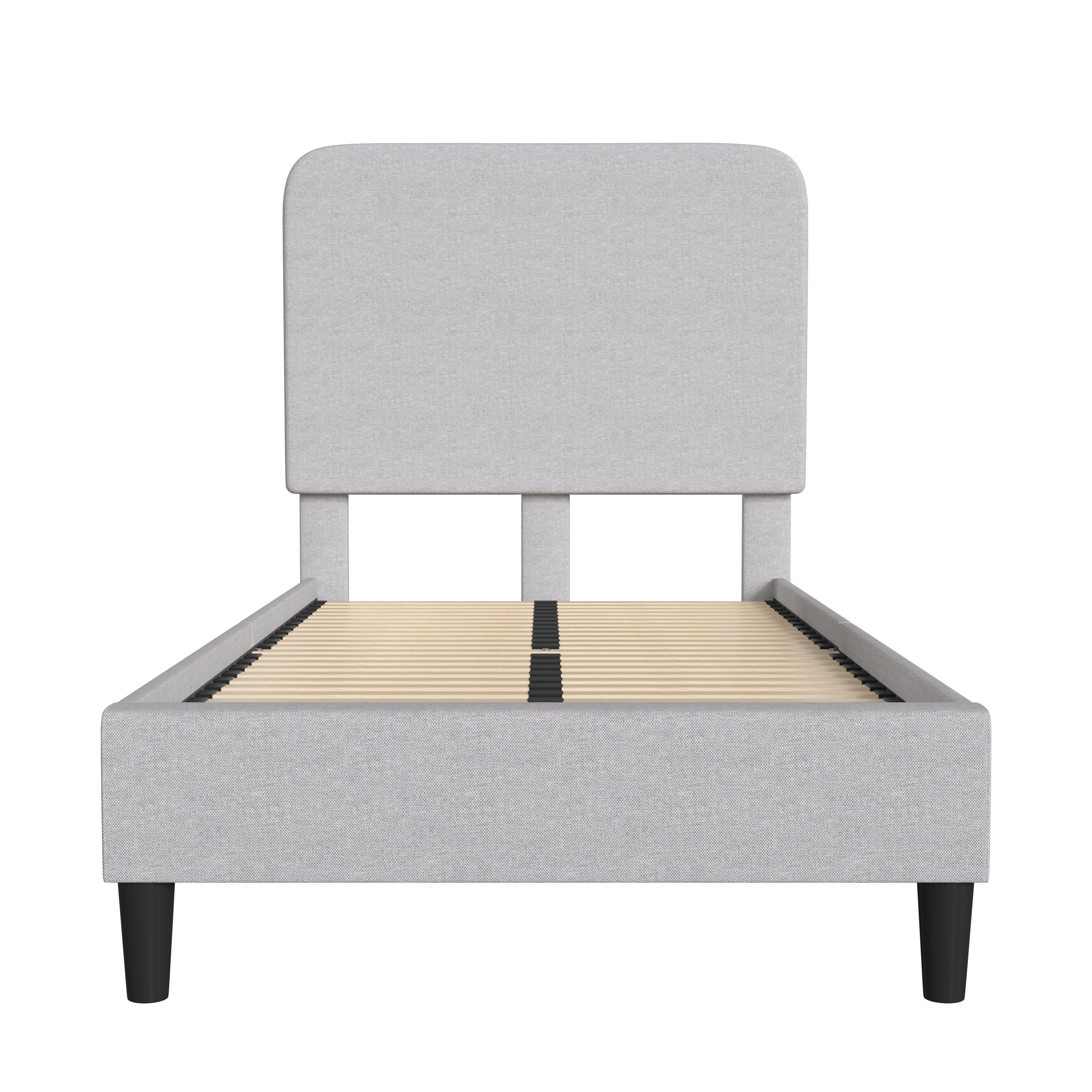 Addison Upholstered Platform Bed - Headboard with Rounded Edges - No Box Spring or Foundation Needed